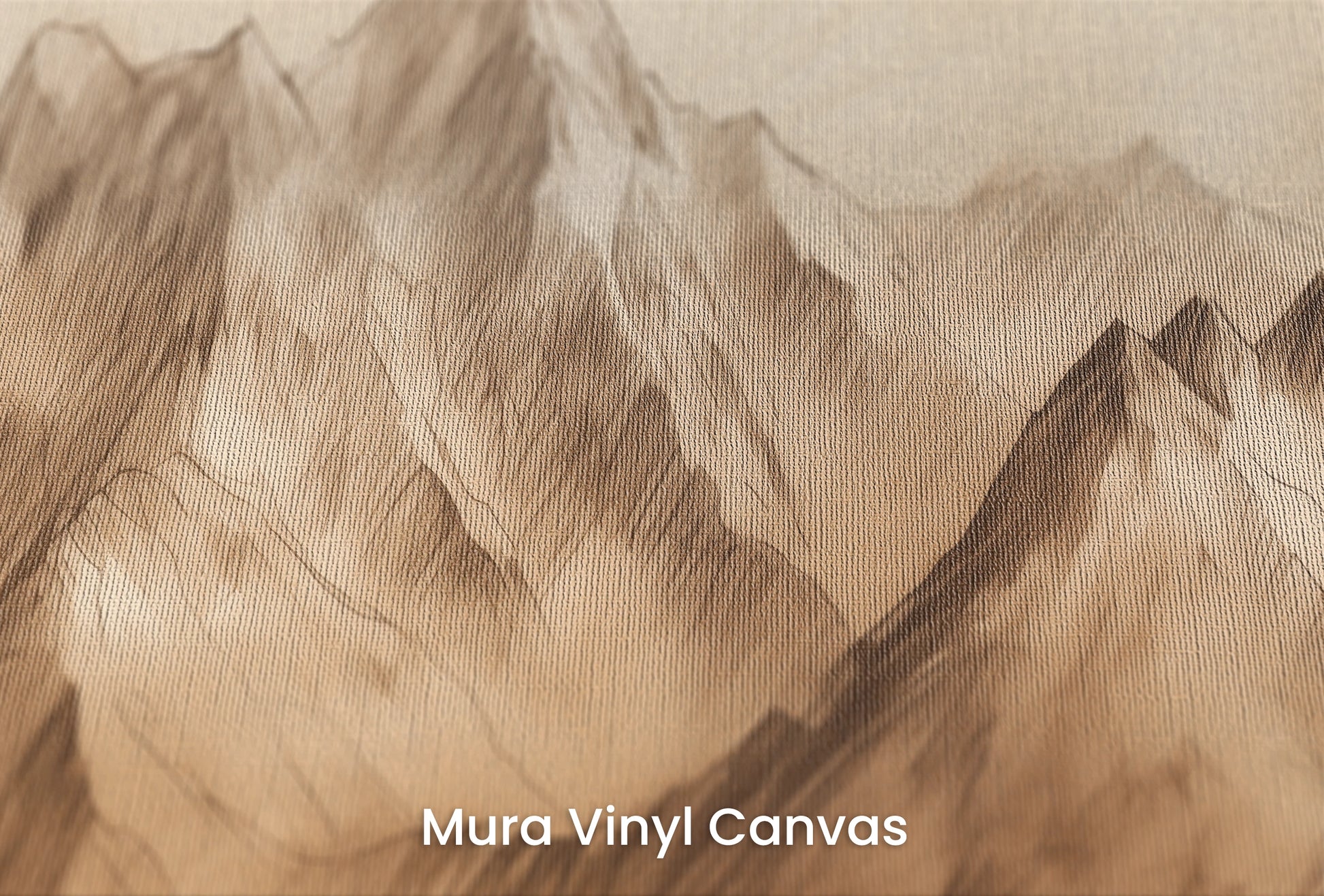 Zbliżenie na artystyczną fototapetę o nazwie Sepia Peaks na podłożu Mura Vinyl Canvas - faktura naturalnego płótna.