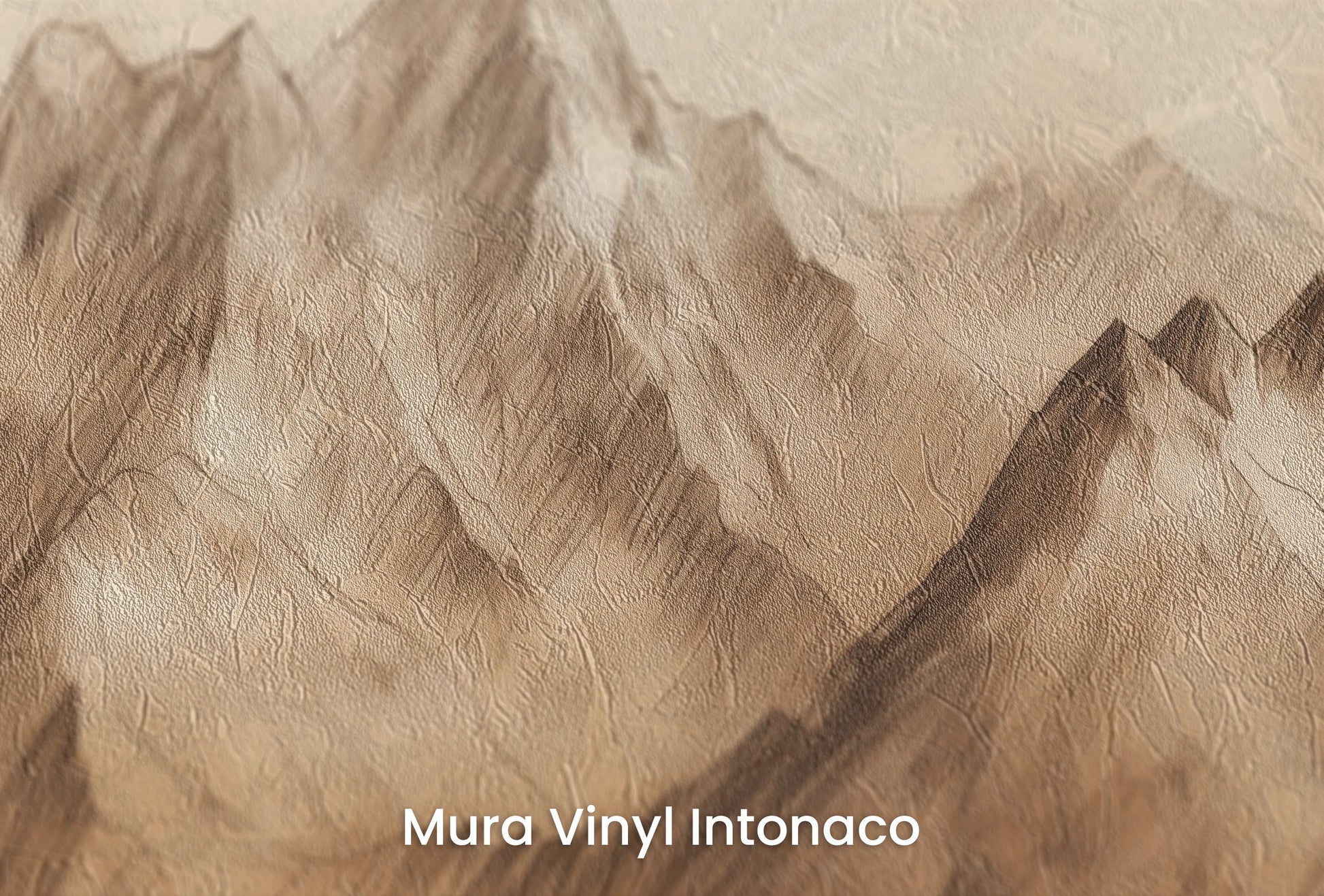 Zbliżenie na artystyczną fototapetę o nazwie Sepia Peaks na podłożu Mura Vinyl Intonaco - struktura tartego tynku.