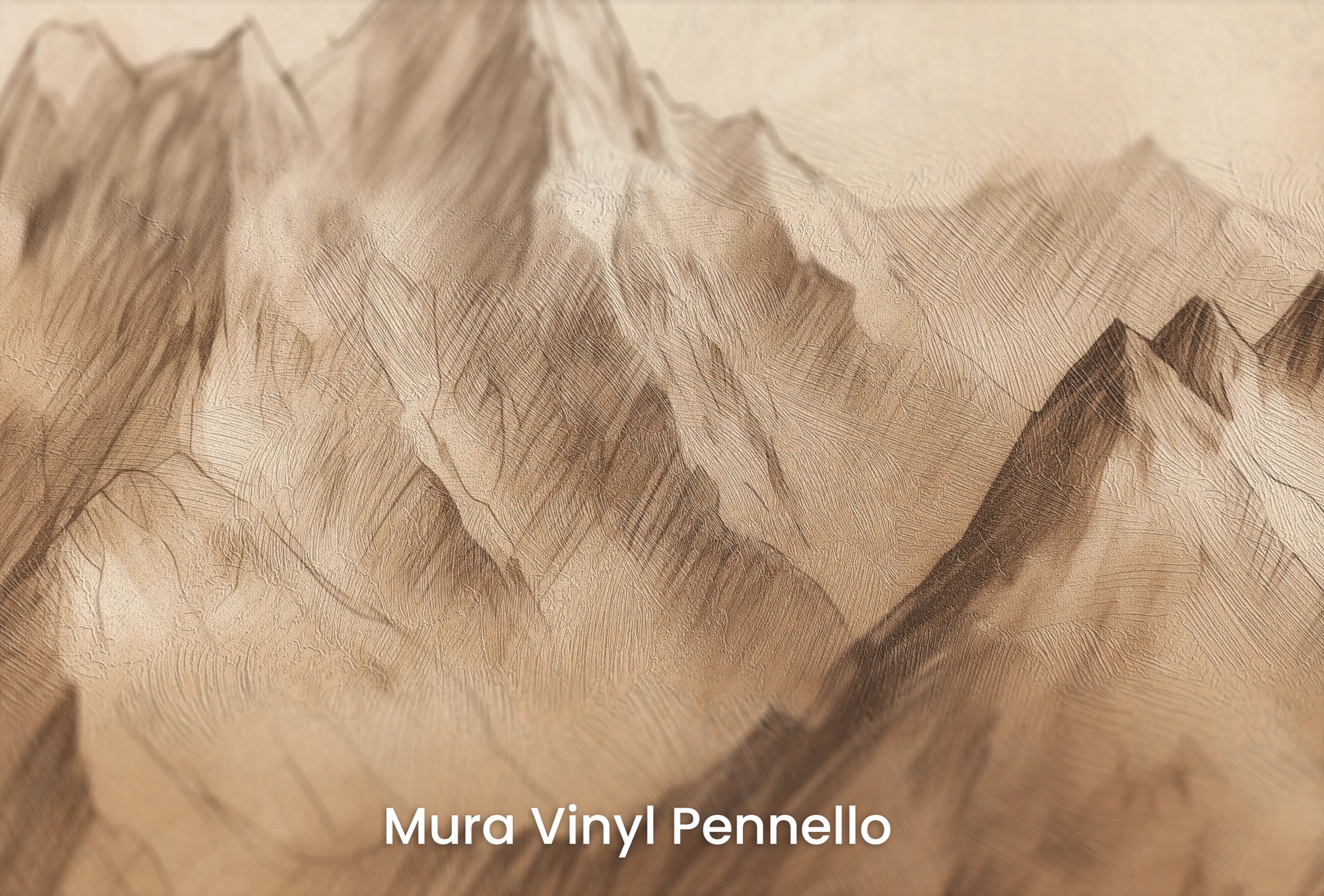 Zbliżenie na artystyczną fototapetę o nazwie Sepia Peaks na podłożu Mura Vinyl Pennello - faktura pociągnięć pędzla malarskiego.
