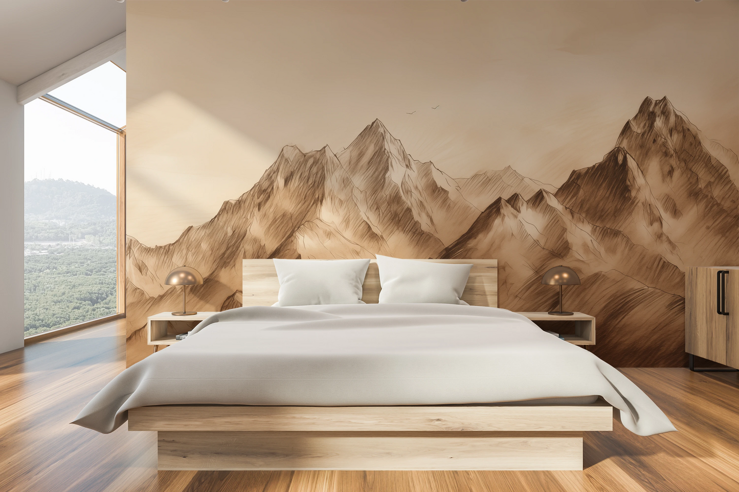 Fototapeta malowana o nazwie Sepia Peaks pokazana w aranżacji wnętrza.