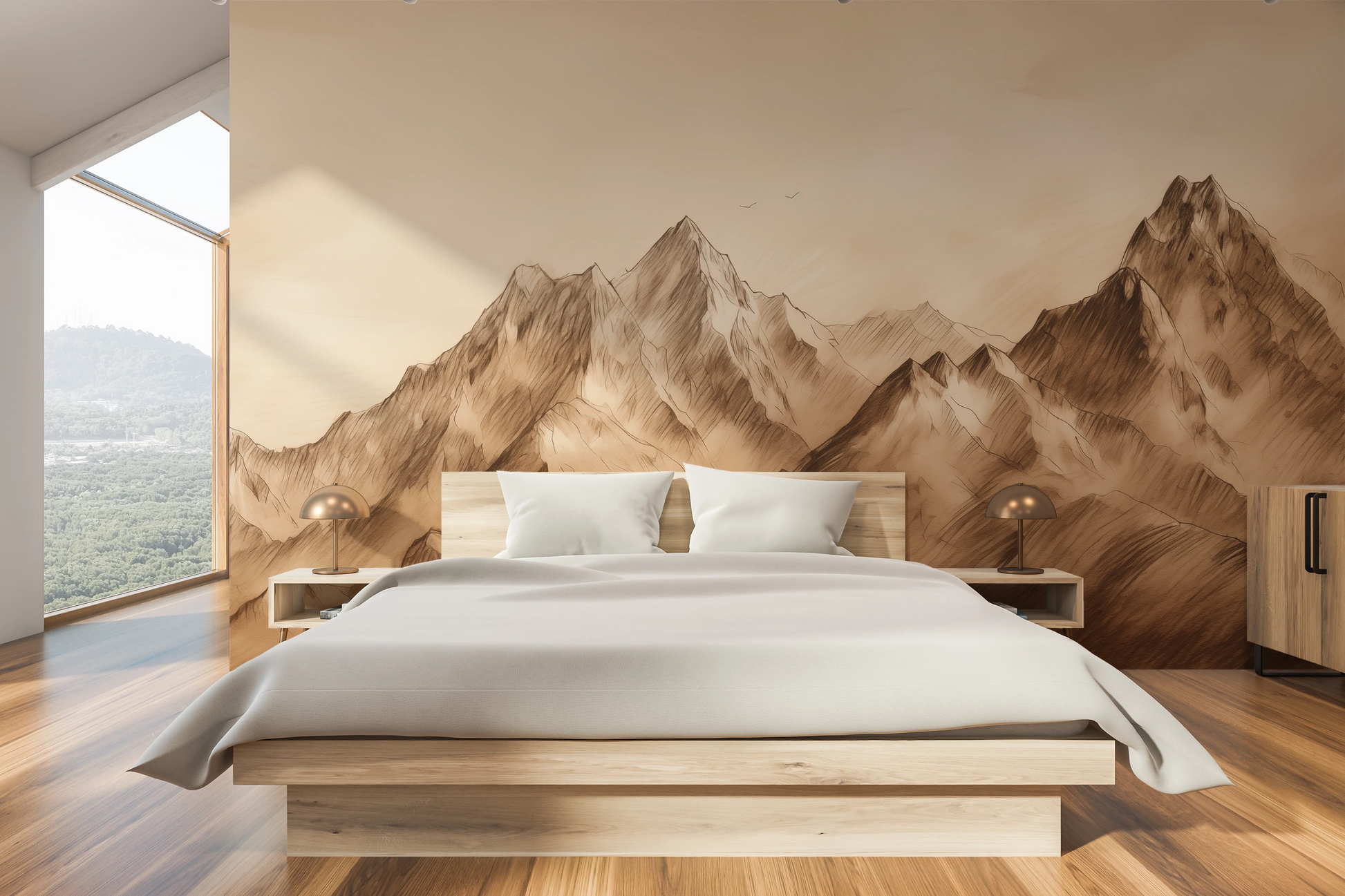 Fototapeta malowana o nazwie Sepia Peaks pokazana w aranżacji wnętrza.