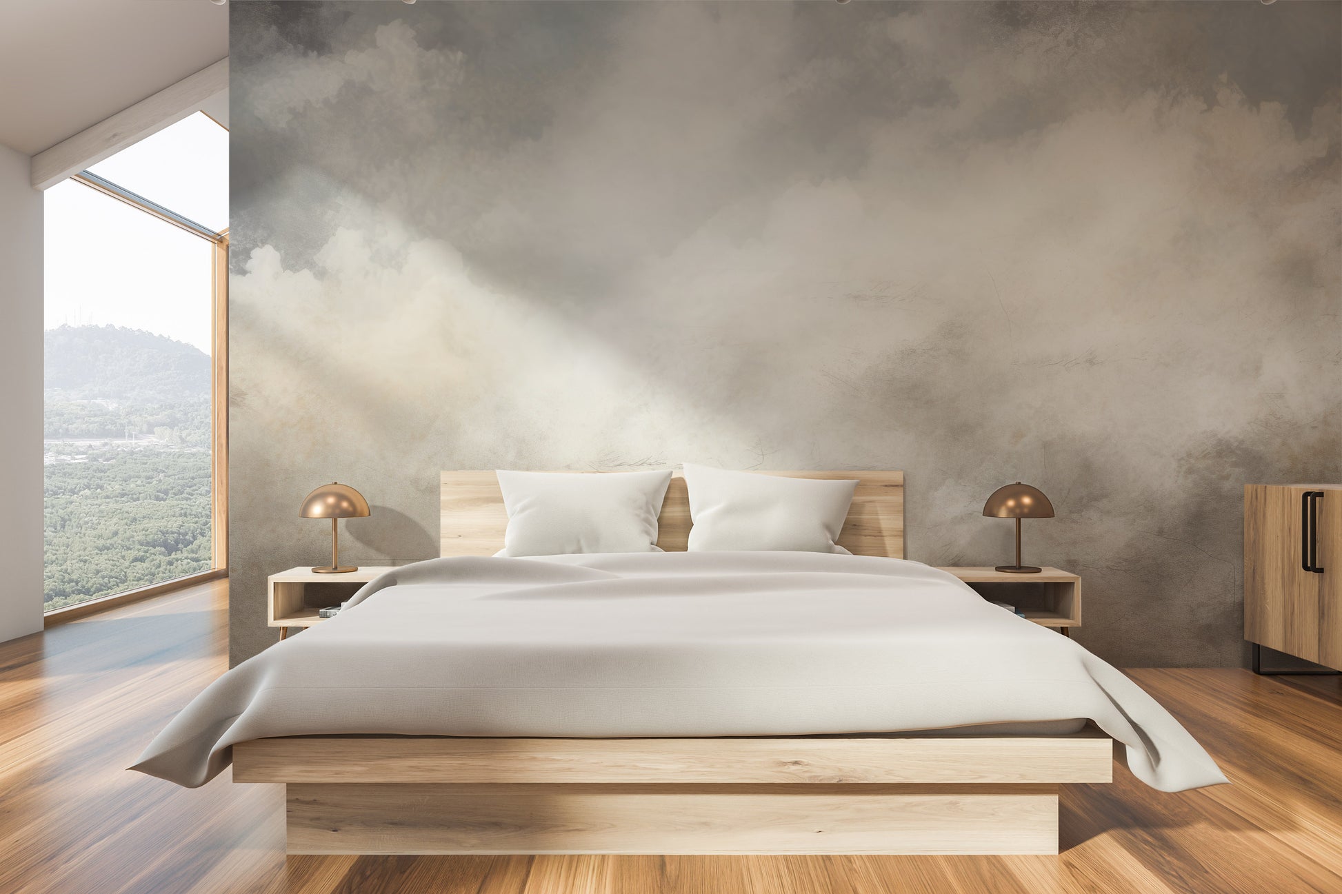 Wzór fototapety o nazwie DIVINE LIGHT MURAL CANVAS pokazanej w kontekście pomieszczenia.