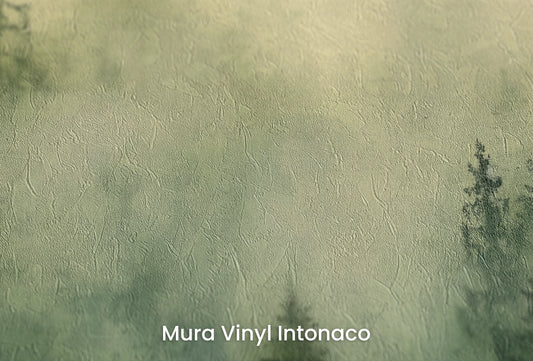 Zbliżenie na artystyczną fototapetę o nazwie Złocisty Las na podłożu Mura Vinyl Intonaco - struktura tartego tynku.