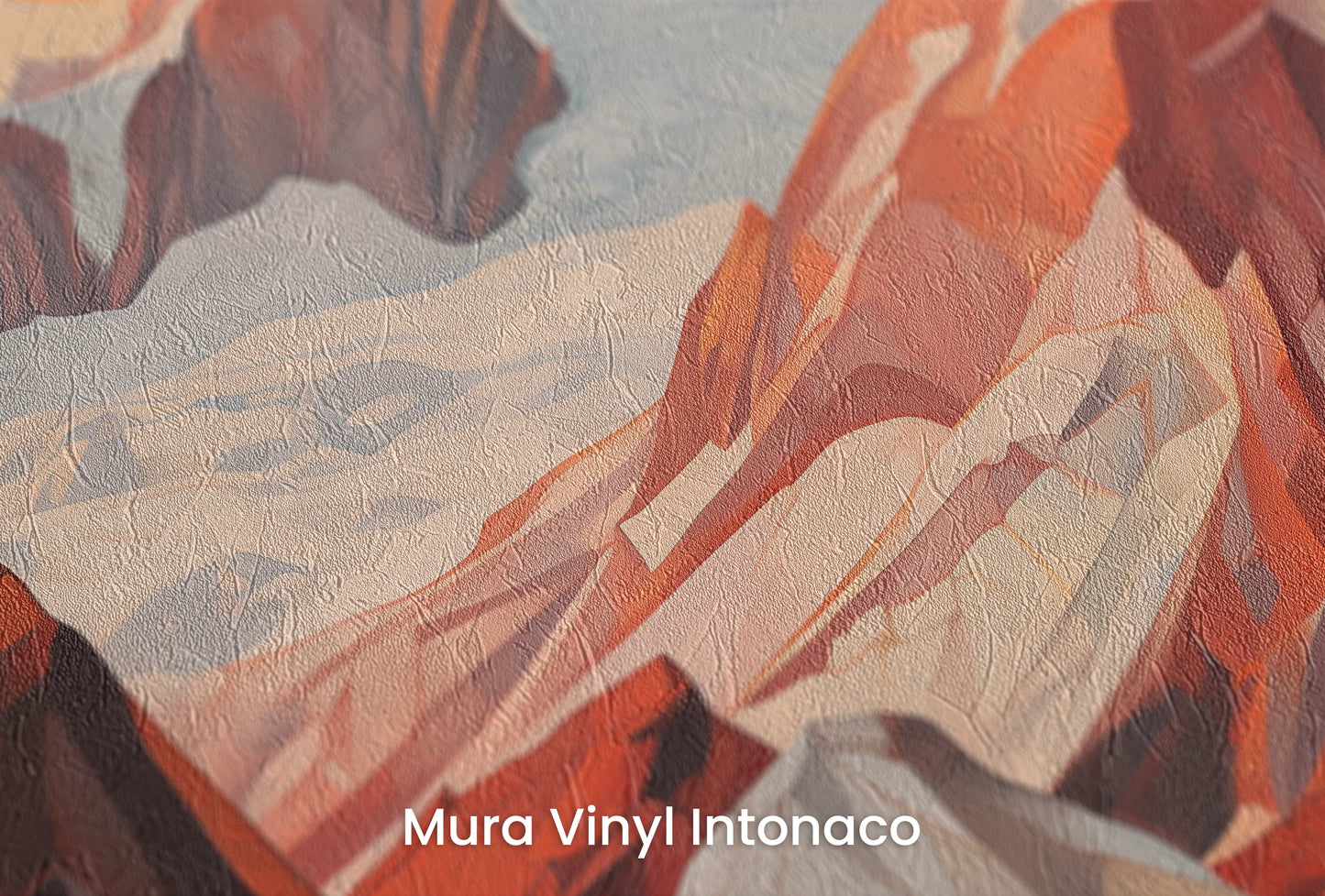 Zbliżenie na artystyczną fototapetę o nazwie Crimson Ridge na podłożu Mura Vinyl Intonaco - struktura tartego tynku.