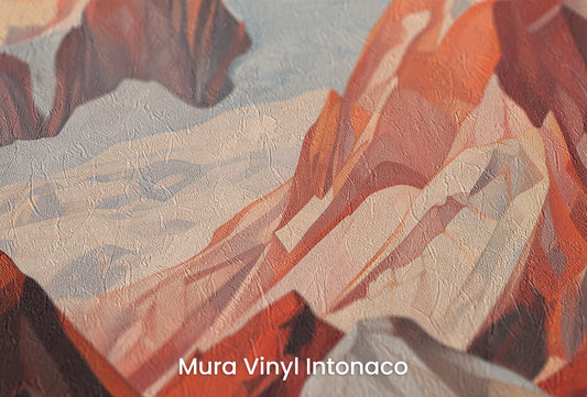 Zbliżenie na artystyczną fototapetę o nazwie Crimson Ridge na podłożu Mura Vinyl Intonaco - struktura tartego tynku.