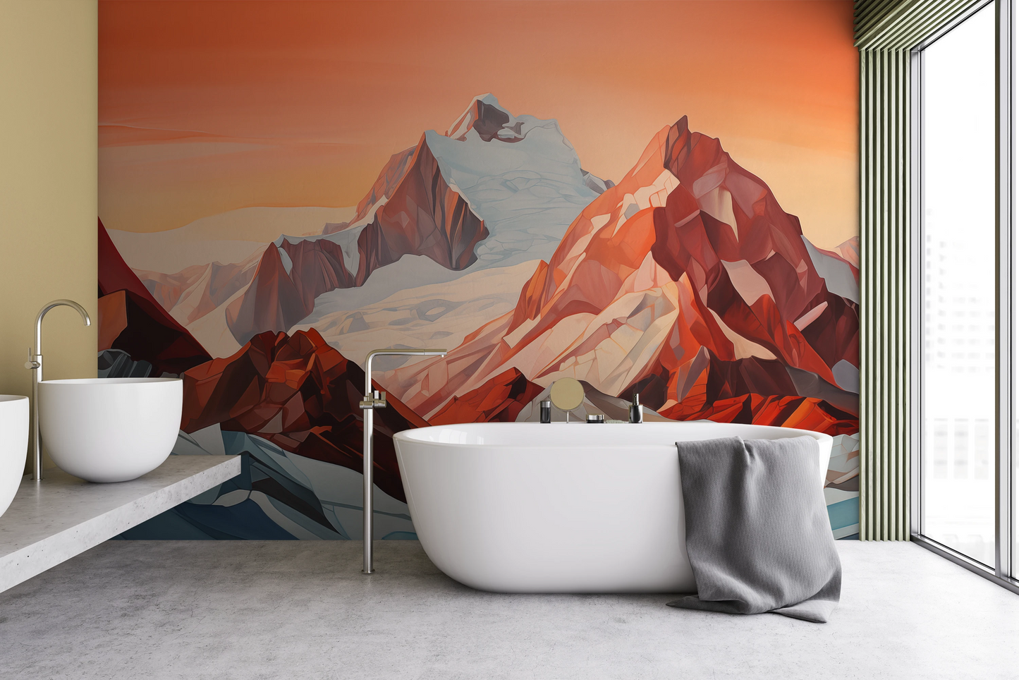 Wzór fototapety artystycznej o nazwie Crimson Ridge pokazanej w aranżacji wnętrza.