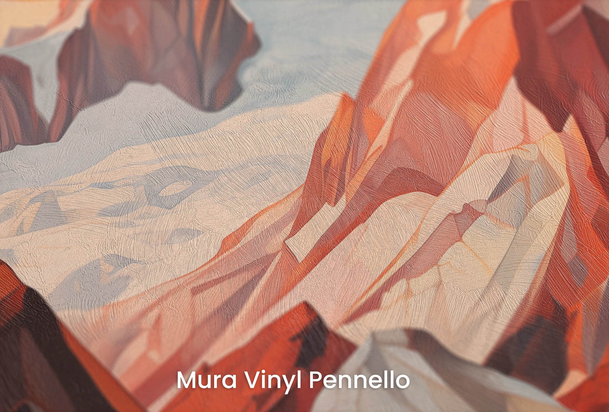 Zbliżenie na artystyczną fototapetę o nazwie Crimson Ridge na podłożu Mura Vinyl Pennello - faktura pociągnięć pędzla malarskiego.