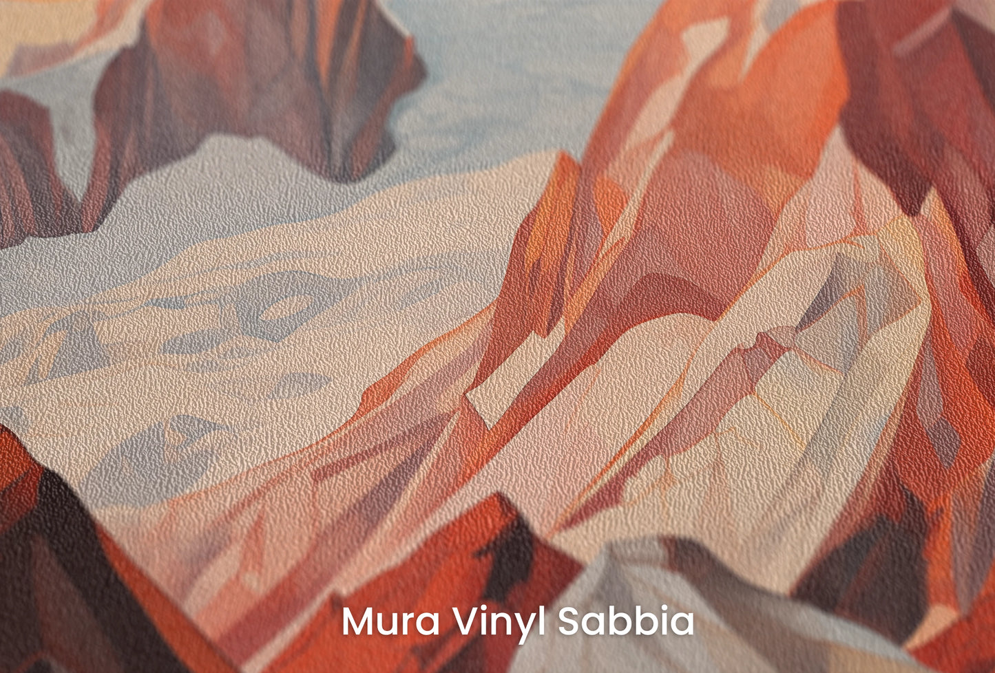 Zbliżenie na artystyczną fototapetę o nazwie Crimson Ridge na podłożu Mura Vinyl Sabbia struktura grubego ziarna piasku.