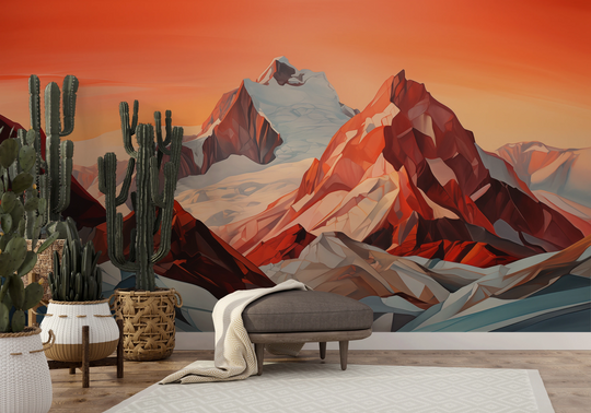 Wzór fototapety artystycznej o nazwie Crimson Ridge pokazanej w aranżacji wnętrza.