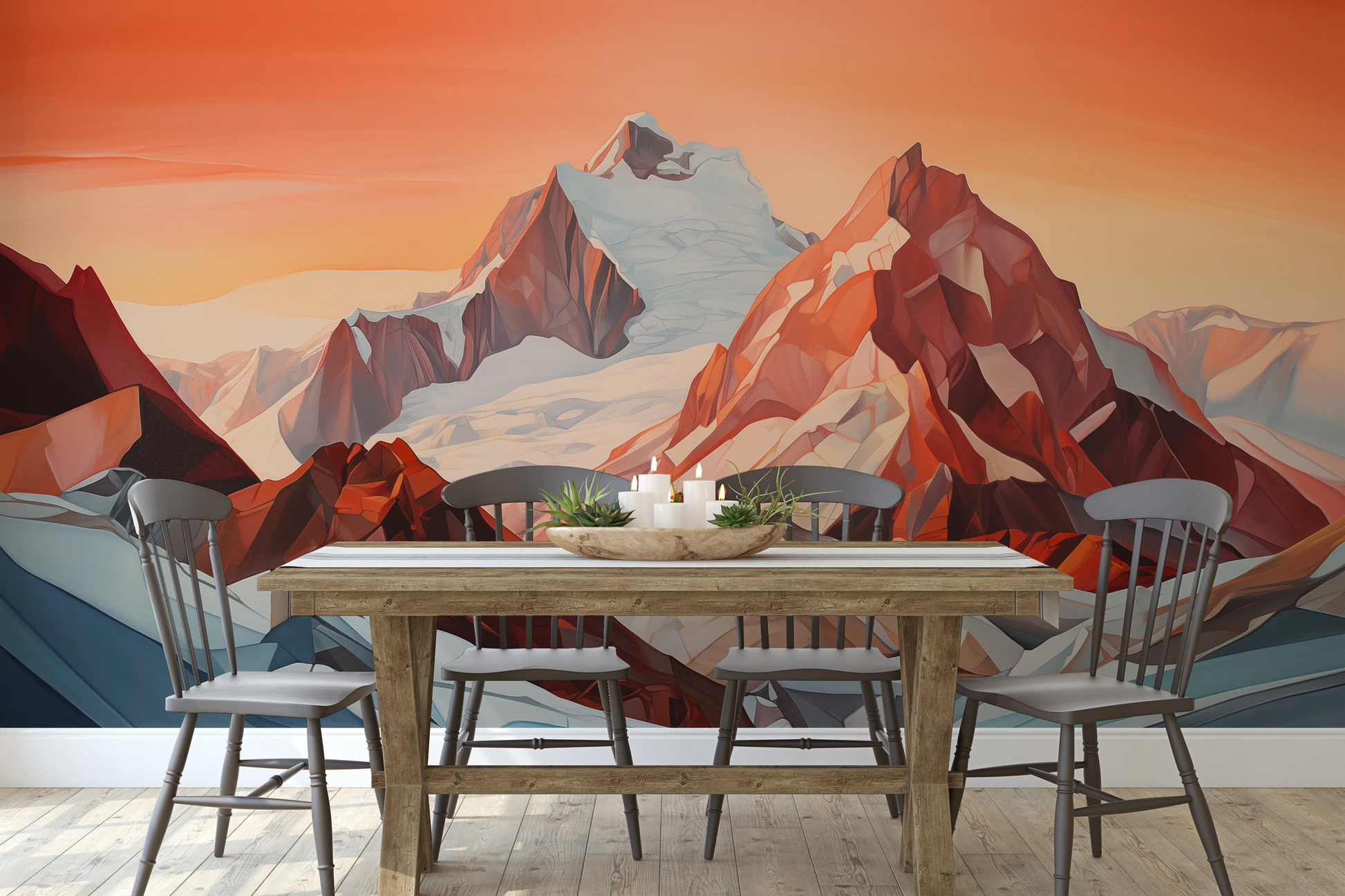 Wzór fototapety o nazwie Crimson Ridge pokazanej w kontekście pomieszczenia.