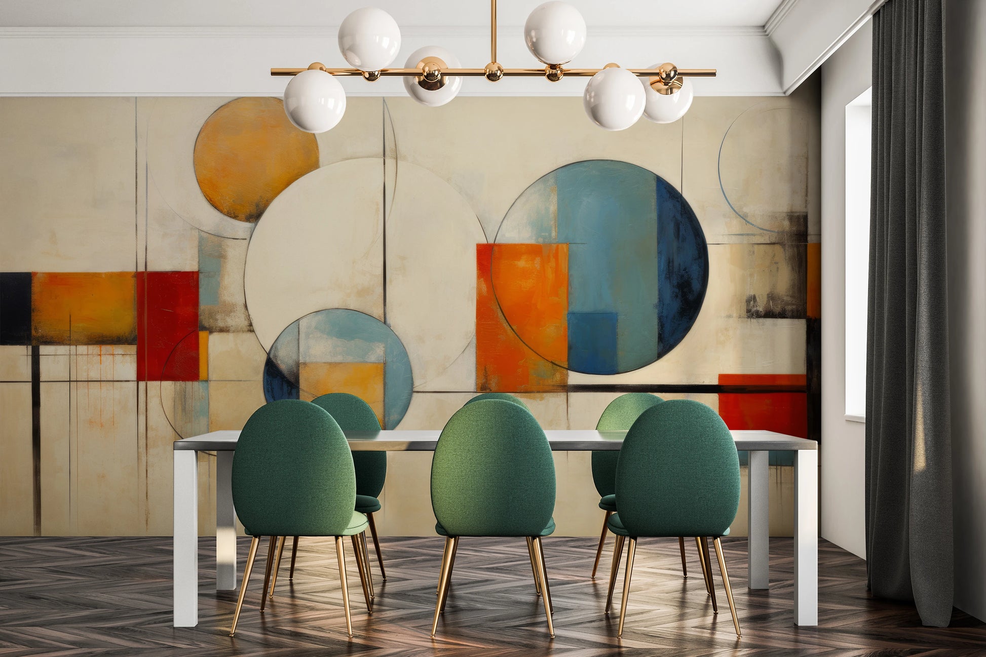 Fototapeta artystyczna o nazwie Circular Geometric Harmony pokazana w aranżacji wnętrza.