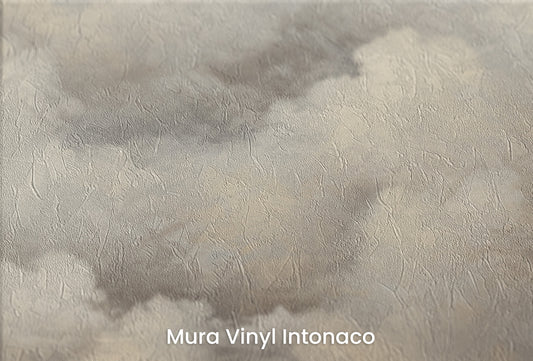 Zbliżenie na artystyczną fototapetę o nazwie WHISPERING CLOUDS CANVAS na podłożu Mura Vinyl Intonaco - struktura tartego tynku.