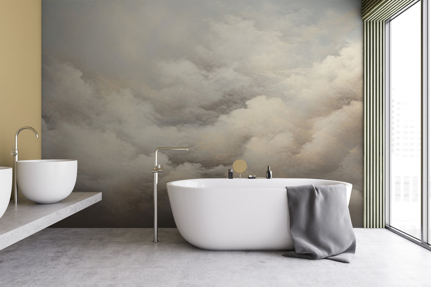 Wzór fototapety artystycznej o nazwie WHISPERING CLOUDS CANVAS pokazanej w aranżacji wnętrza.