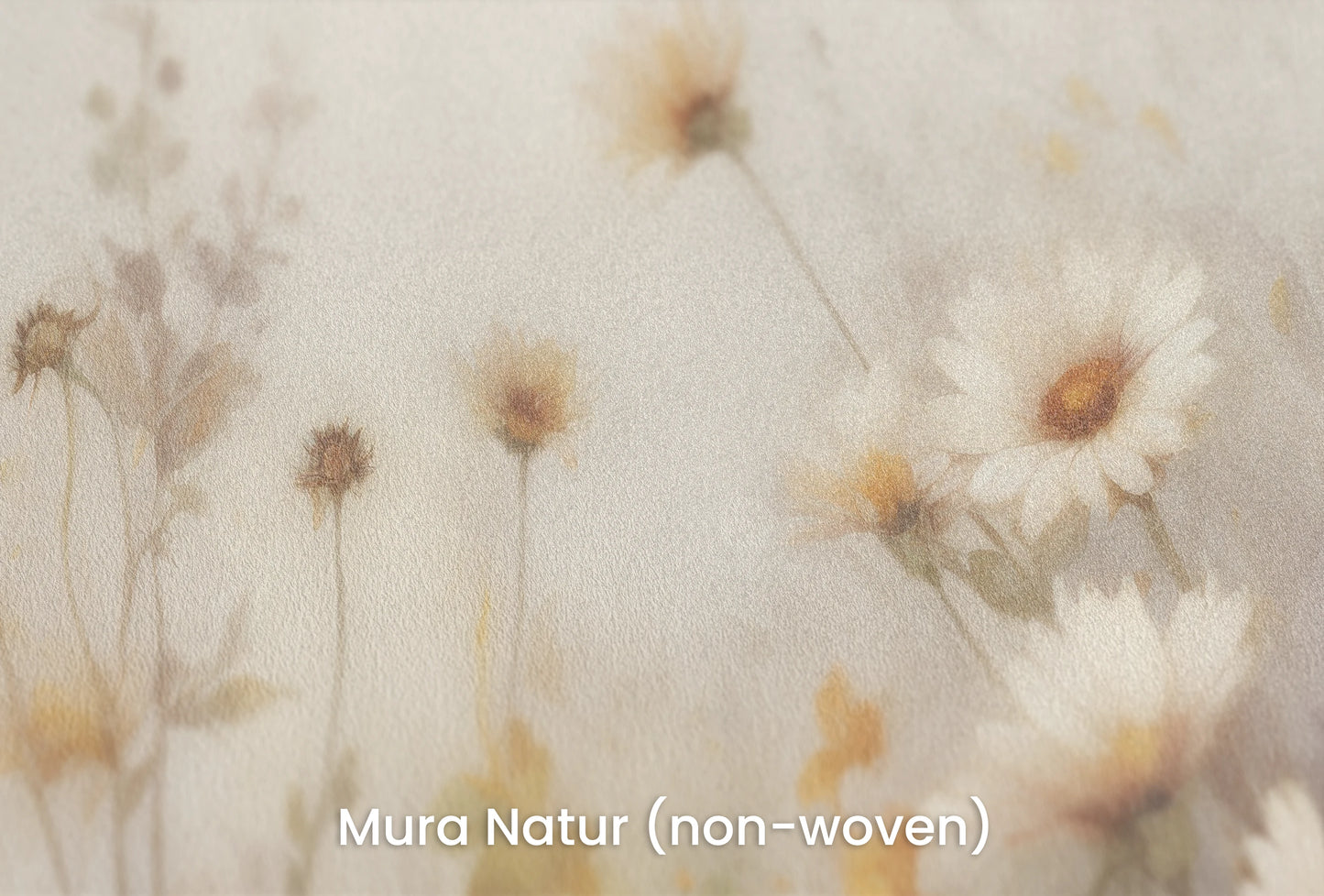 Zbliżenie na artystyczną fototapetę o nazwie Hazy Wildflowers na podłożu Mura Natur (non-woven) - naturalne i ekologiczne podłoże.