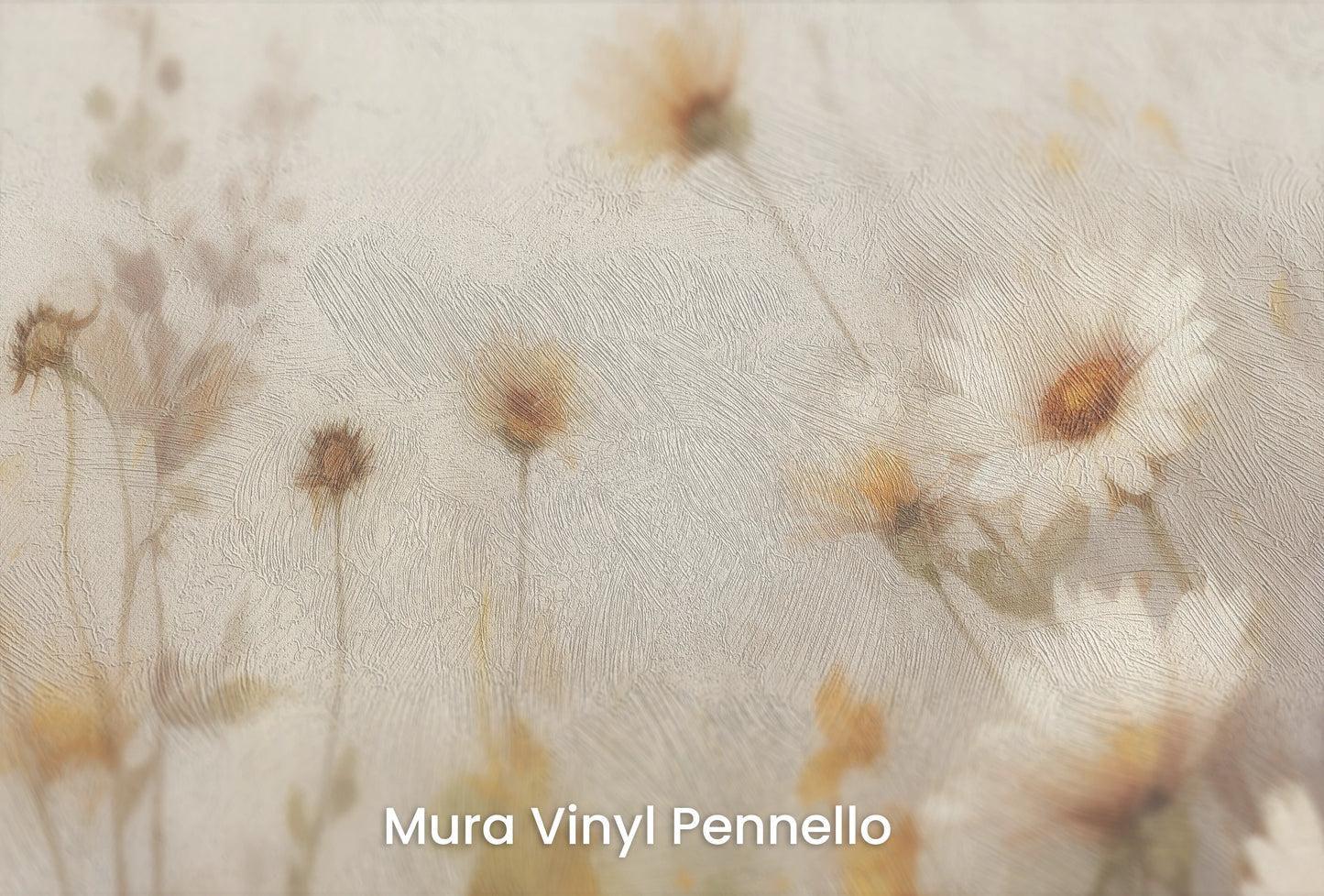 Zbliżenie na artystyczną fototapetę o nazwie Hazy Wildflowers na podłożu Mura Vinyl Pennello - faktura pociągnięć pędzla malarskiego.
