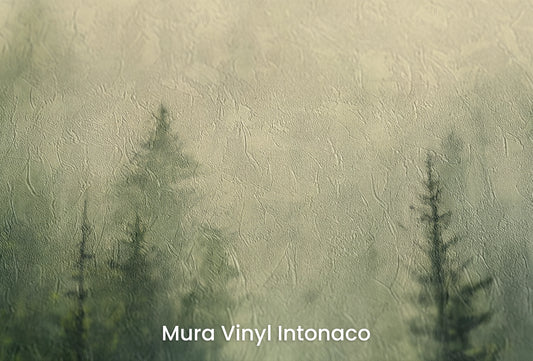 Zbliżenie na artystyczną fototapetę o nazwie Zielony Mrok na podłożu Mura Vinyl Intonaco - struktura tartego tynku.