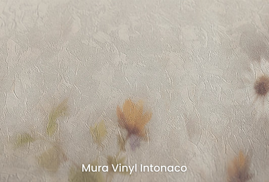 Zbliżenie na artystyczną fototapetę o nazwie Autumn Hues na podłożu Mura Vinyl Intonaco - struktura tartego tynku.