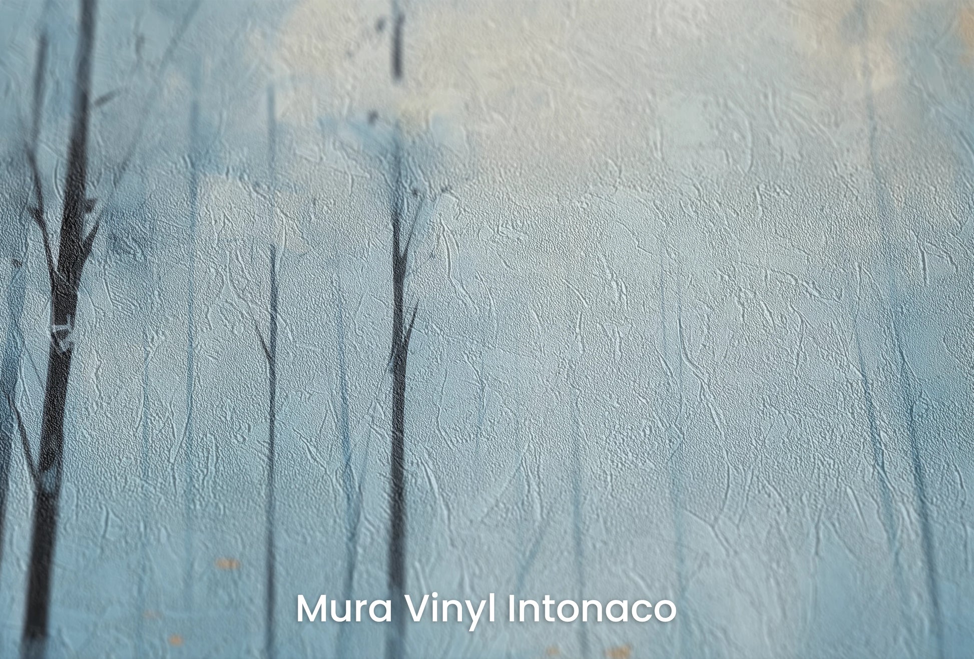 Zbliżenie na artystyczną fototapetę o nazwie Odbicia Jesieni na podłożu Mura Vinyl Intonaco - struktura tartego tynku.