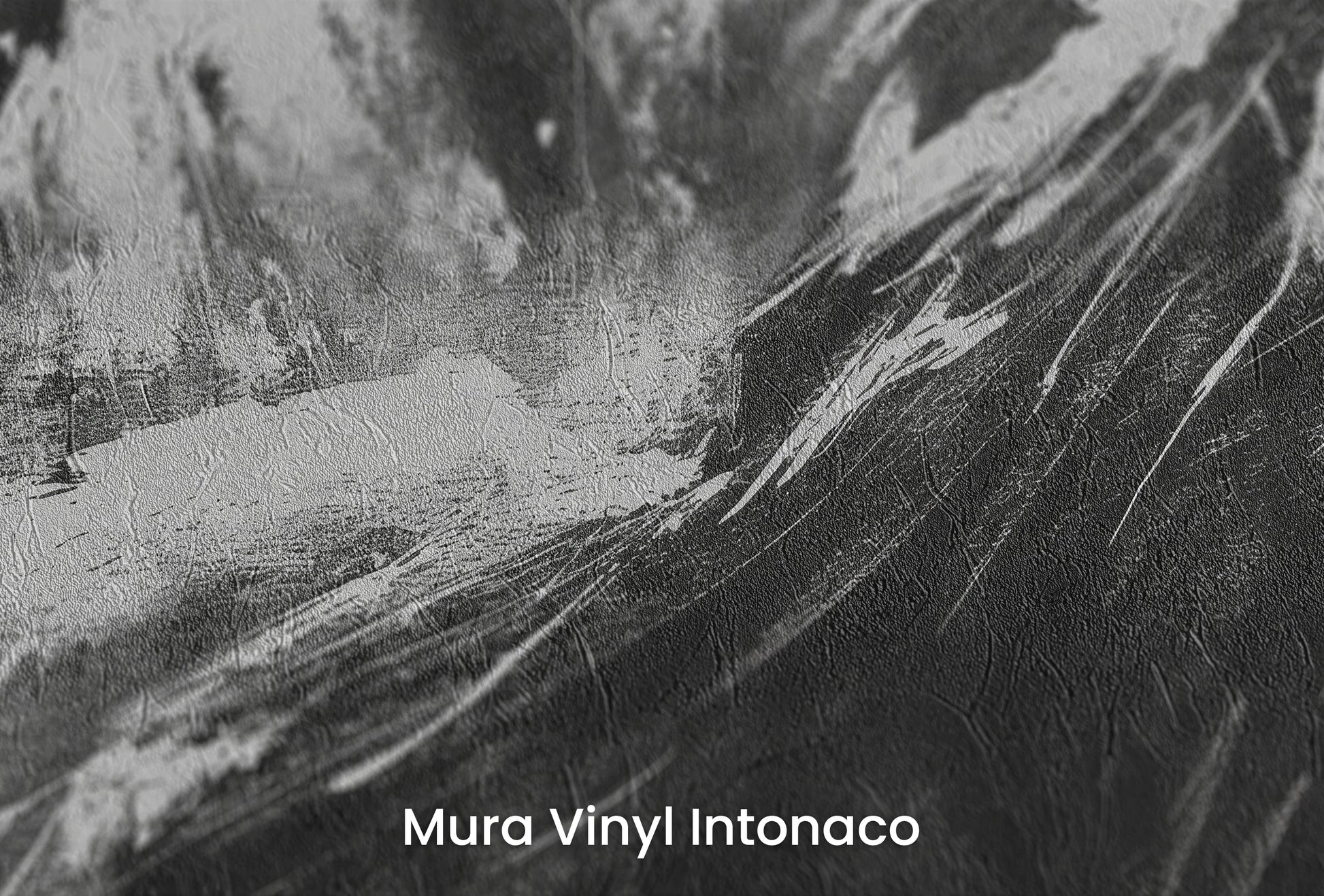 Zbliżenie na artystyczną fototapetę o nazwie Charcoal Peaks na podłożu Mura Vinyl Intonaco - struktura tartego tynku.