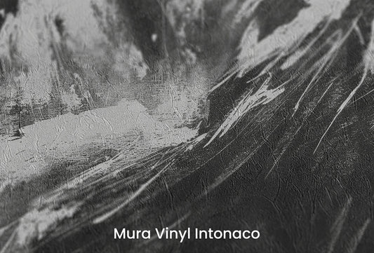 Zbliżenie na artystyczną fototapetę o nazwie Charcoal Peaks na podłożu Mura Vinyl Intonaco - struktura tartego tynku.
