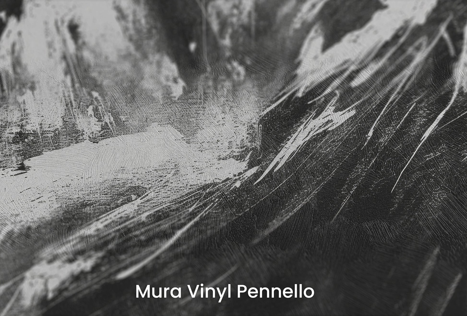 Zbliżenie na artystyczną fototapetę o nazwie Charcoal Peaks na podłożu Mura Vinyl Pennello - faktura pociągnięć pędzla malarskiego.