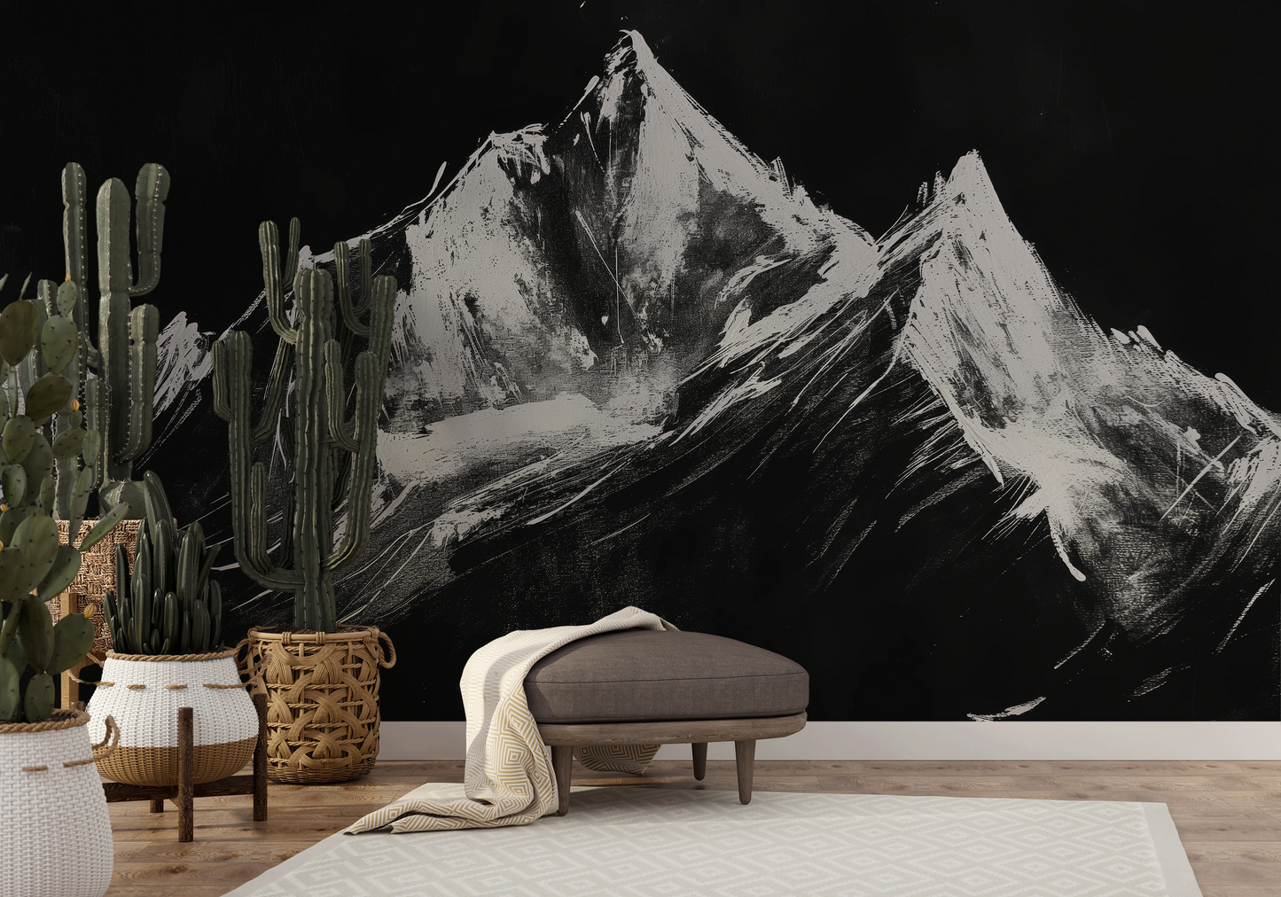 Fototapeta artystyczna o nazwie Charcoal Peaks pokazana w aranżacji wnętrza.