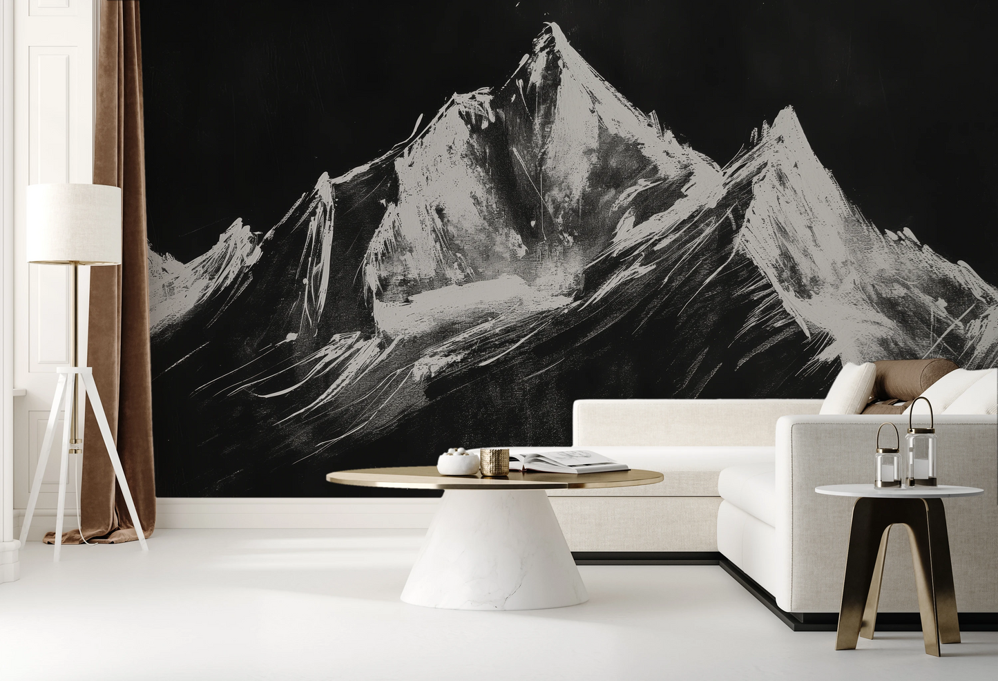 Wzór fototapety o nazwie Charcoal Peaks pokazanej w kontekście pomieszczenia.