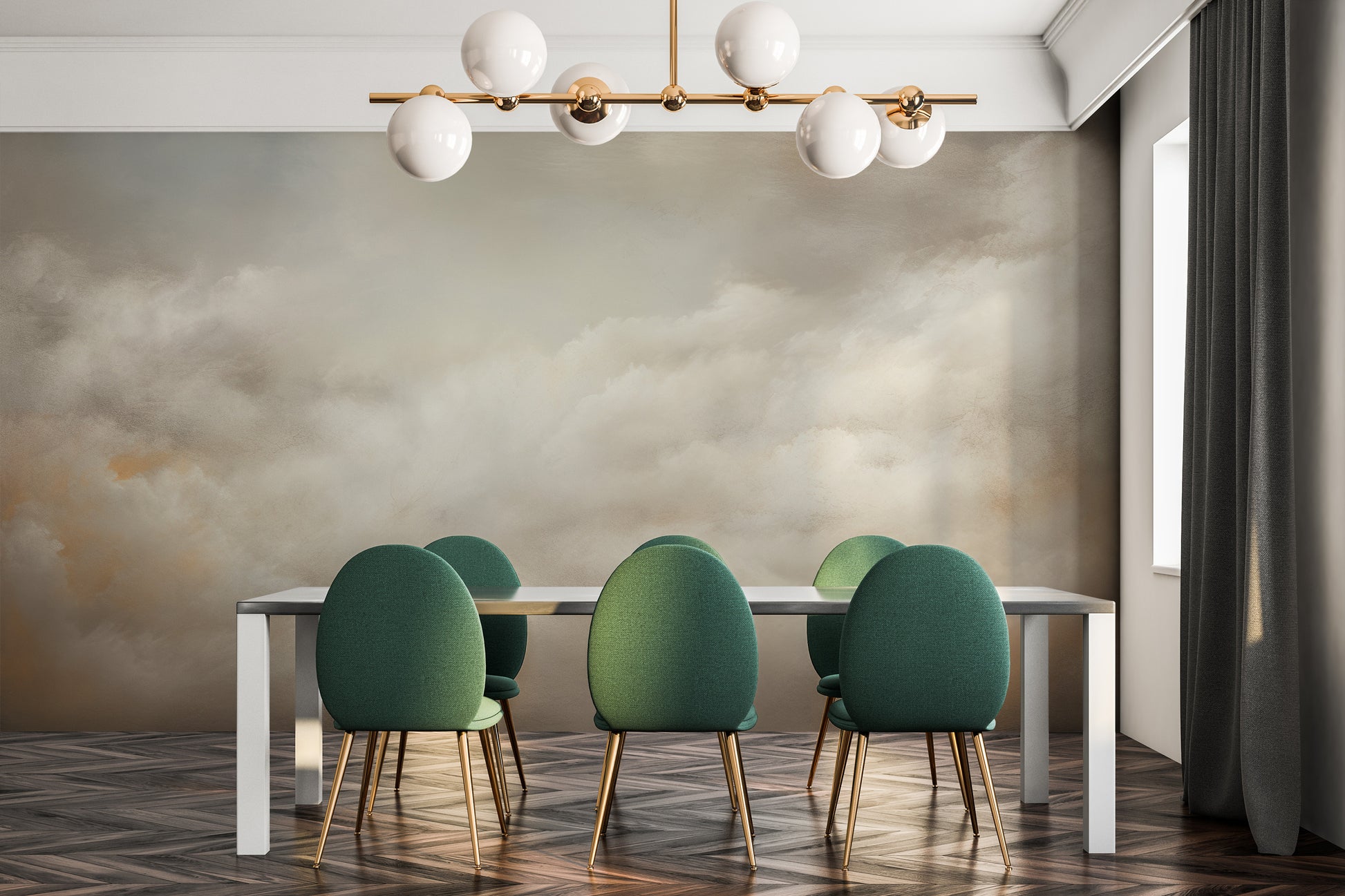 Wzór fototapety artystycznej o nazwie CLOUDS OF SERENITY CANVAS pokazanej w aranżacji wnętrza.