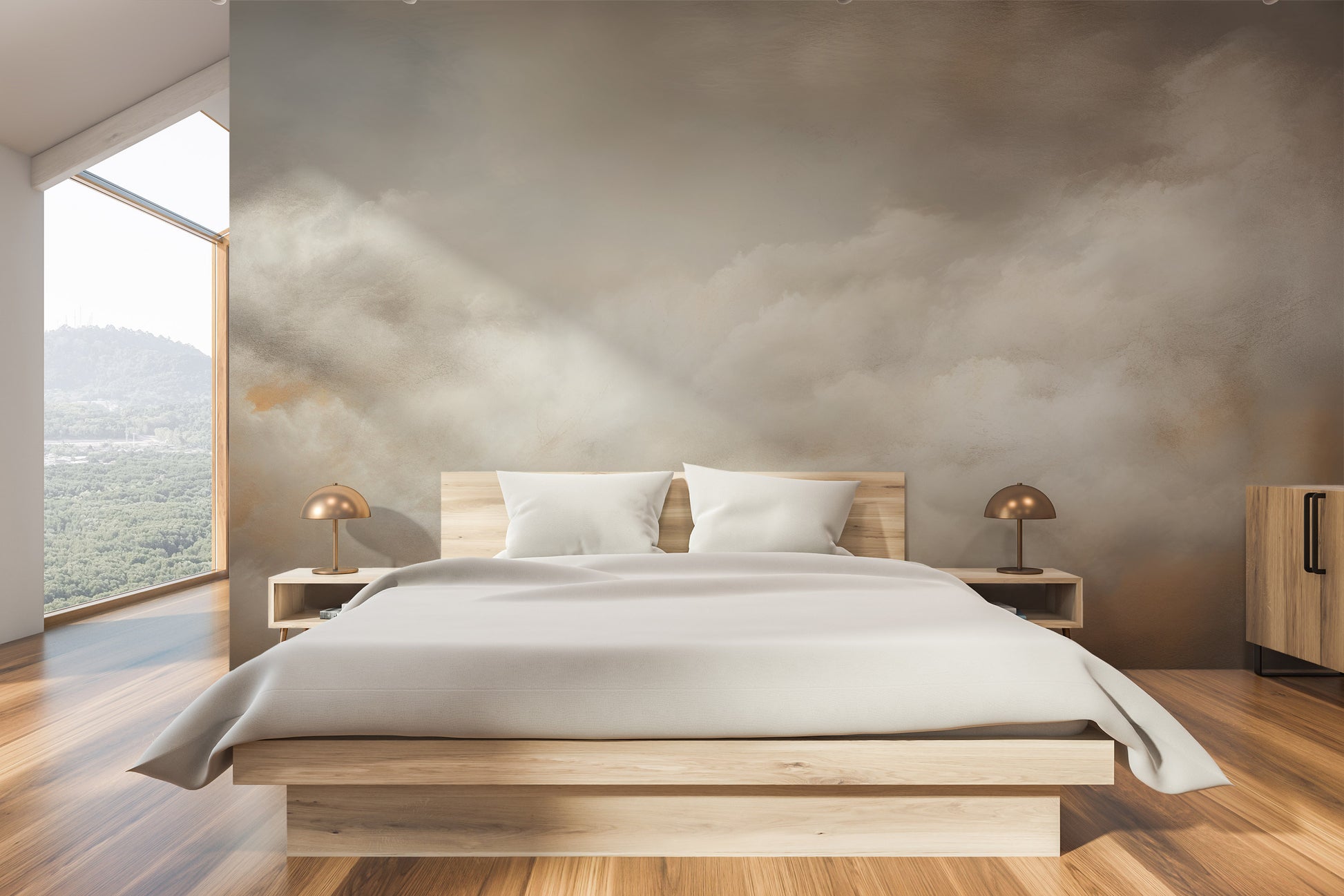 Wzór fototapety o nazwie CLOUDS OF SERENITY CANVAS pokazanej w kontekście pomieszczenia.