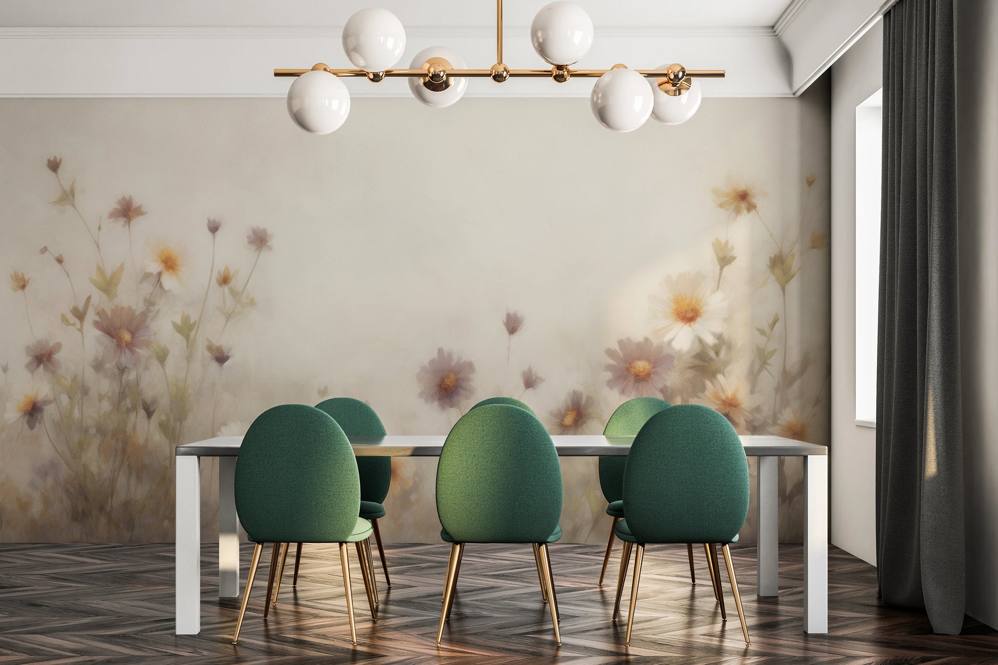 Wzór fototapety o nazwie Serene Blossoms pokazanej w kontekście pomieszczenia.