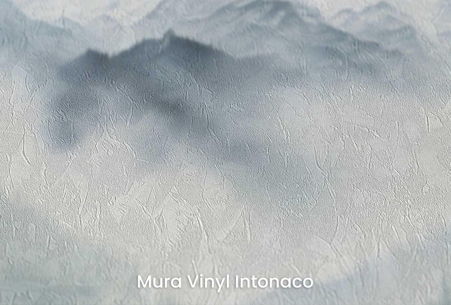 Zbliżenie na artystyczną fototapetę o nazwie Misty Mountain na podłożu Mura Vinyl Intonaco - struktura tartego tynku.