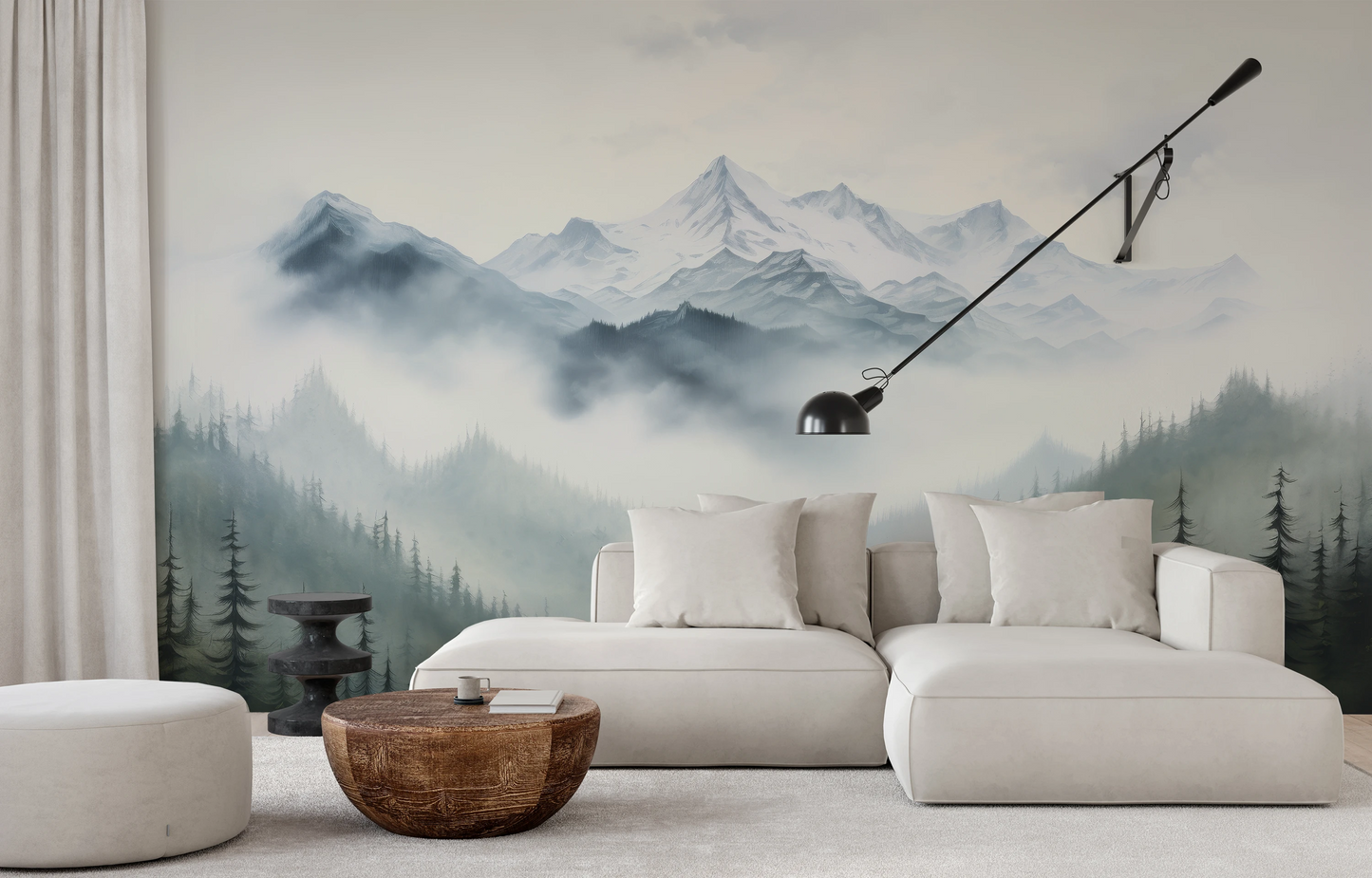Fototapeta malowana o nazwie Misty Mountain pokazana w aranżacji wnętrza.