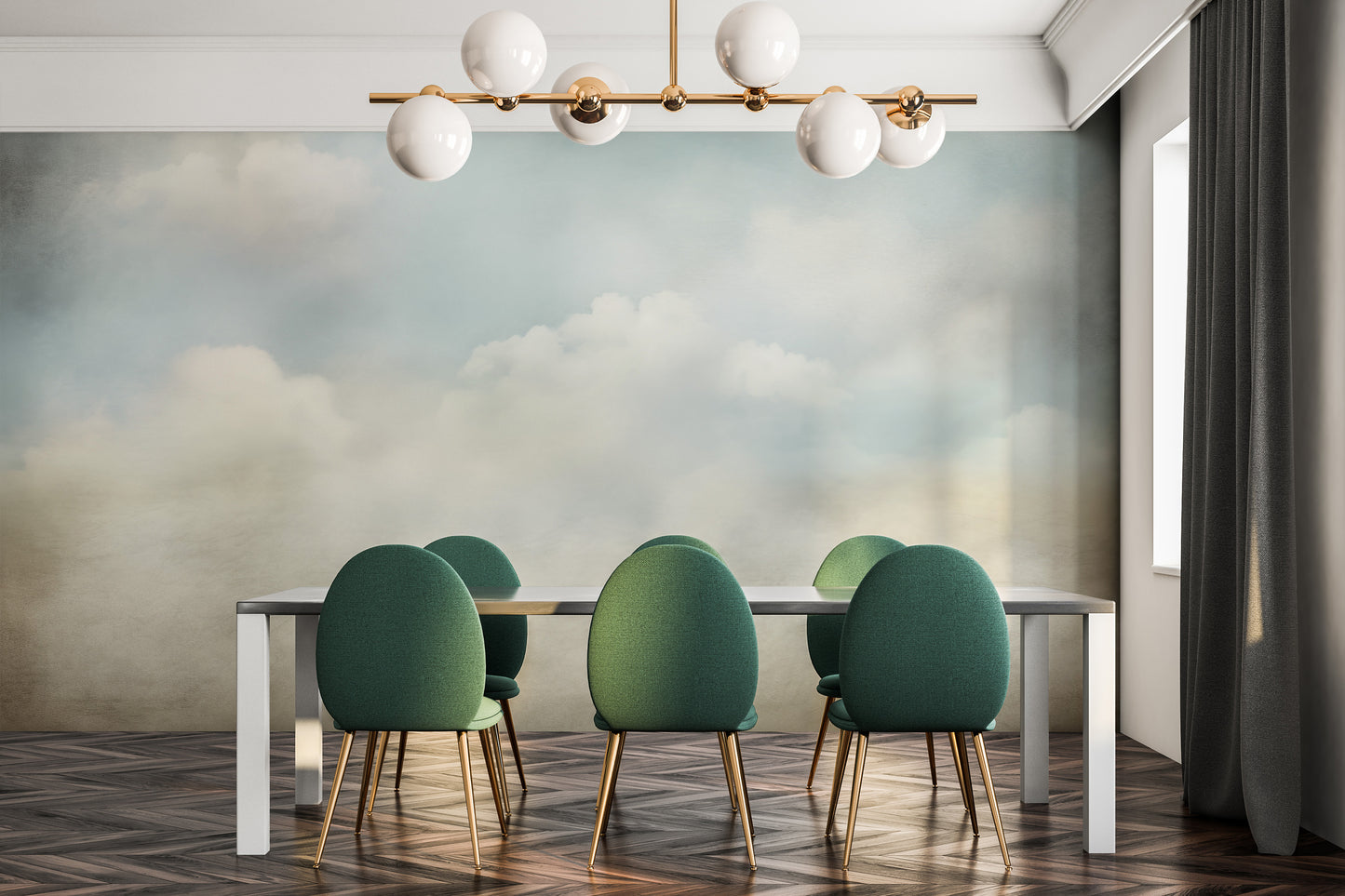 Wzór fototapety artystycznej o nazwie HEAVENLY BLUE SERENITY CANVAS pokazanej w aranżacji wnętrza.