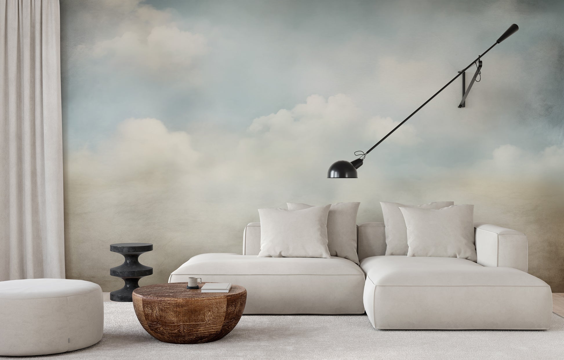 Wzór fototapety o nazwie HEAVENLY BLUE SERENITY CANVAS pokazanej w kontekście pomieszczenia.