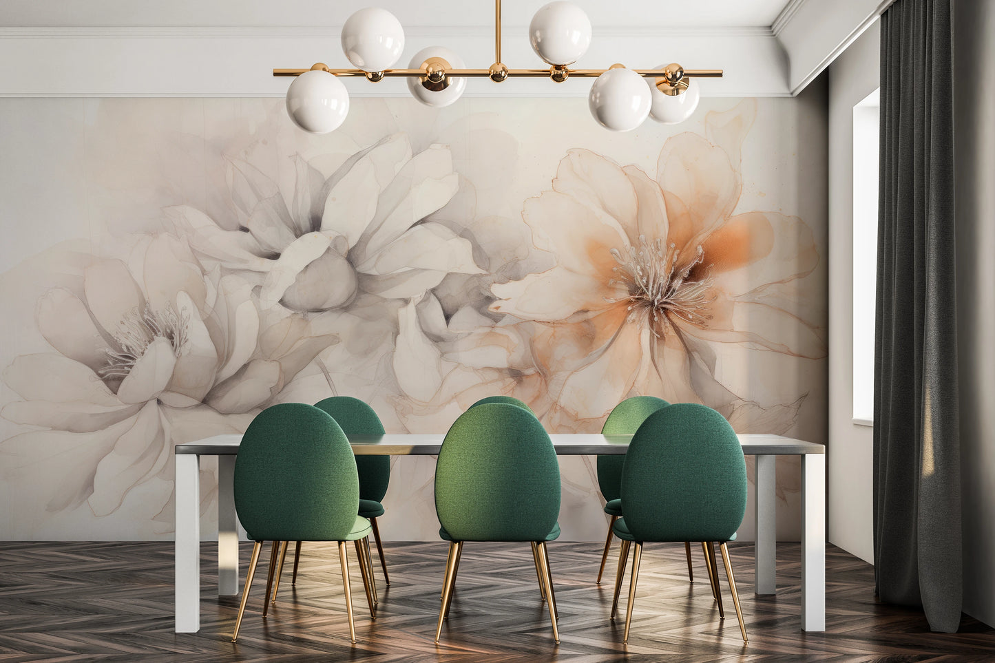 Fototapeta malowana o nazwie Neutral Florals pokazana w aranżacji wnętrza.