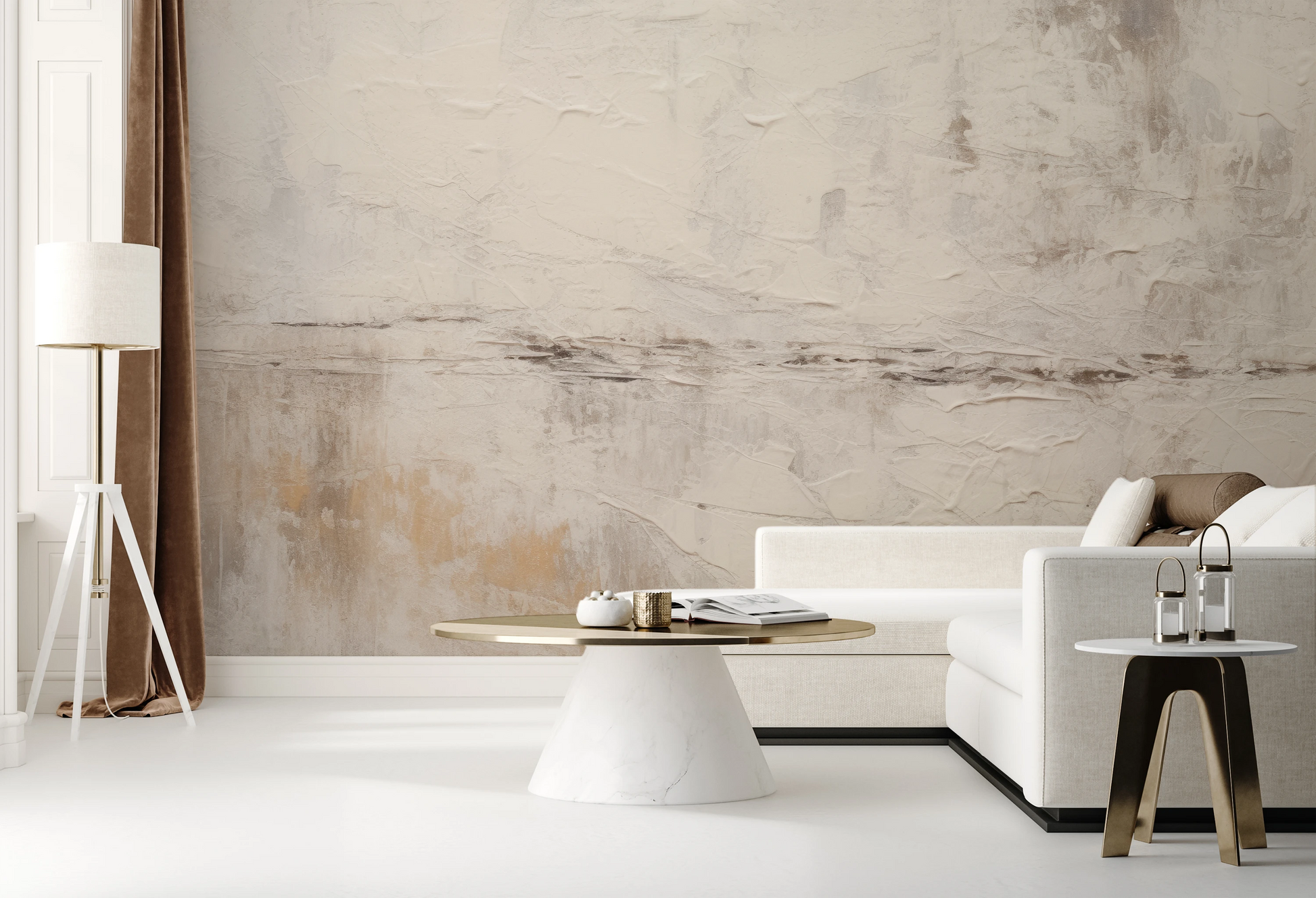 Wzór fototapety malowanej o nazwie Gentle Horizon pokazanej w aranżacji wnętrza.