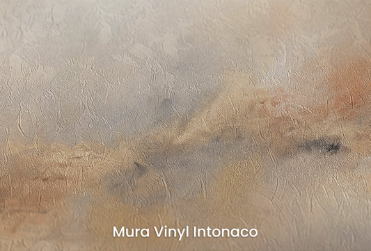Zbliżenie na artystyczną fototapetę o nazwie HORIZON GLOW ABSTRACTION na podłożu Mura Vinyl Intonaco - struktura tartego tynku.