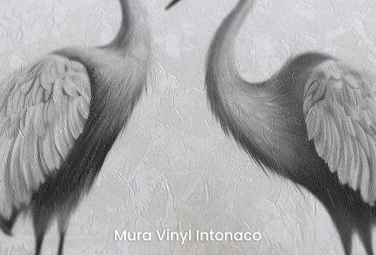 Zbliżenie na artystyczną fototapetę o nazwie Graceful Pair na podłożu Mura Vinyl Intonaco - struktura tartego tynku.