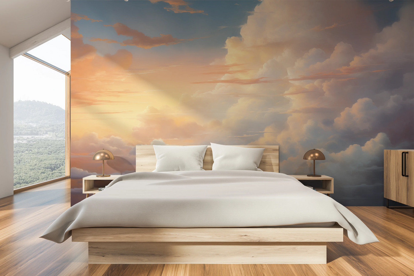 Wzór fototapety o nazwie Golden Serenity pokazanej w kontekście pomieszczenia.
