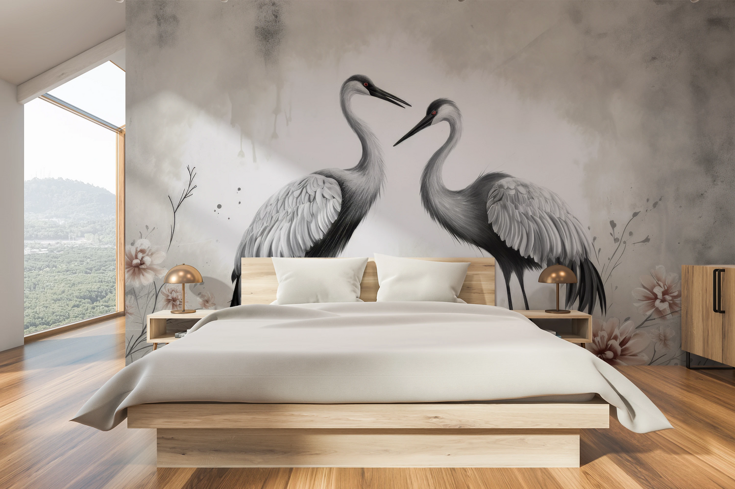 Fototapeta artystyczna o nazwie Graceful Pair pokazana w aranżacji wnętrza.