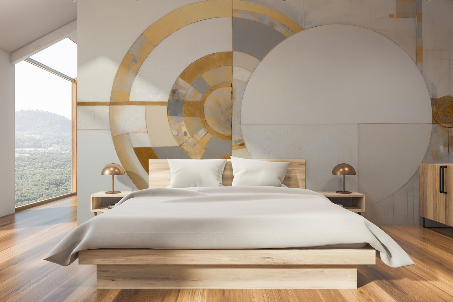 Fototapeta artystyczna o nazwie GOLDEN AXIS SYMMETRY pokazana w aranżacji wnętrza.