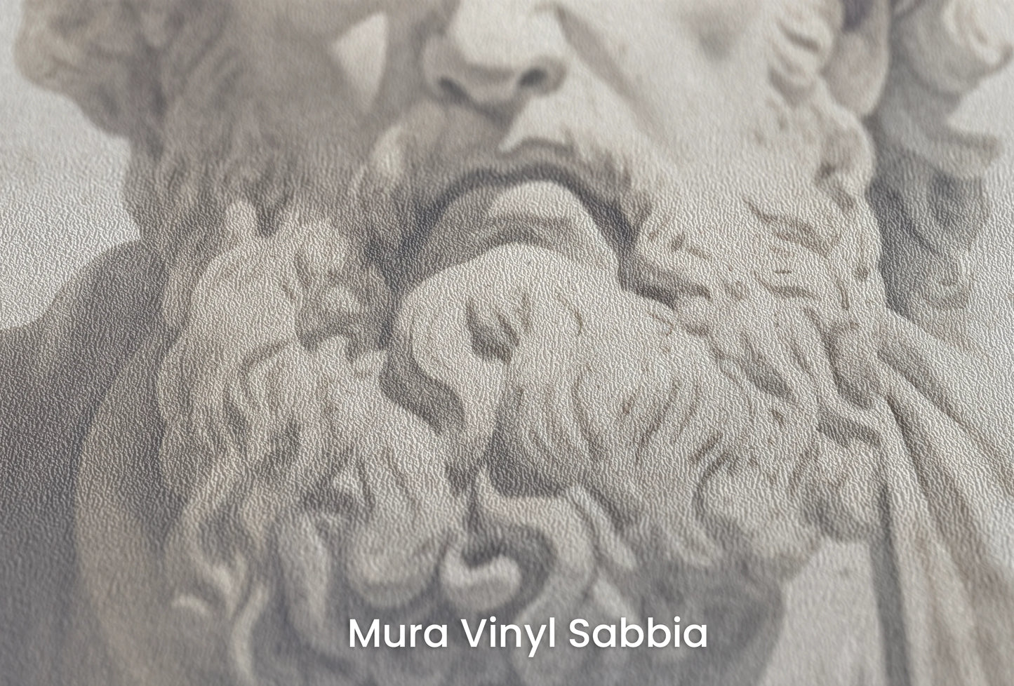 Zbliżenie na artystyczną fototapetę o nazwie Stoic Wisdom na podłożu Mura Vinyl Sabbia struktura grubego ziarna piasku.