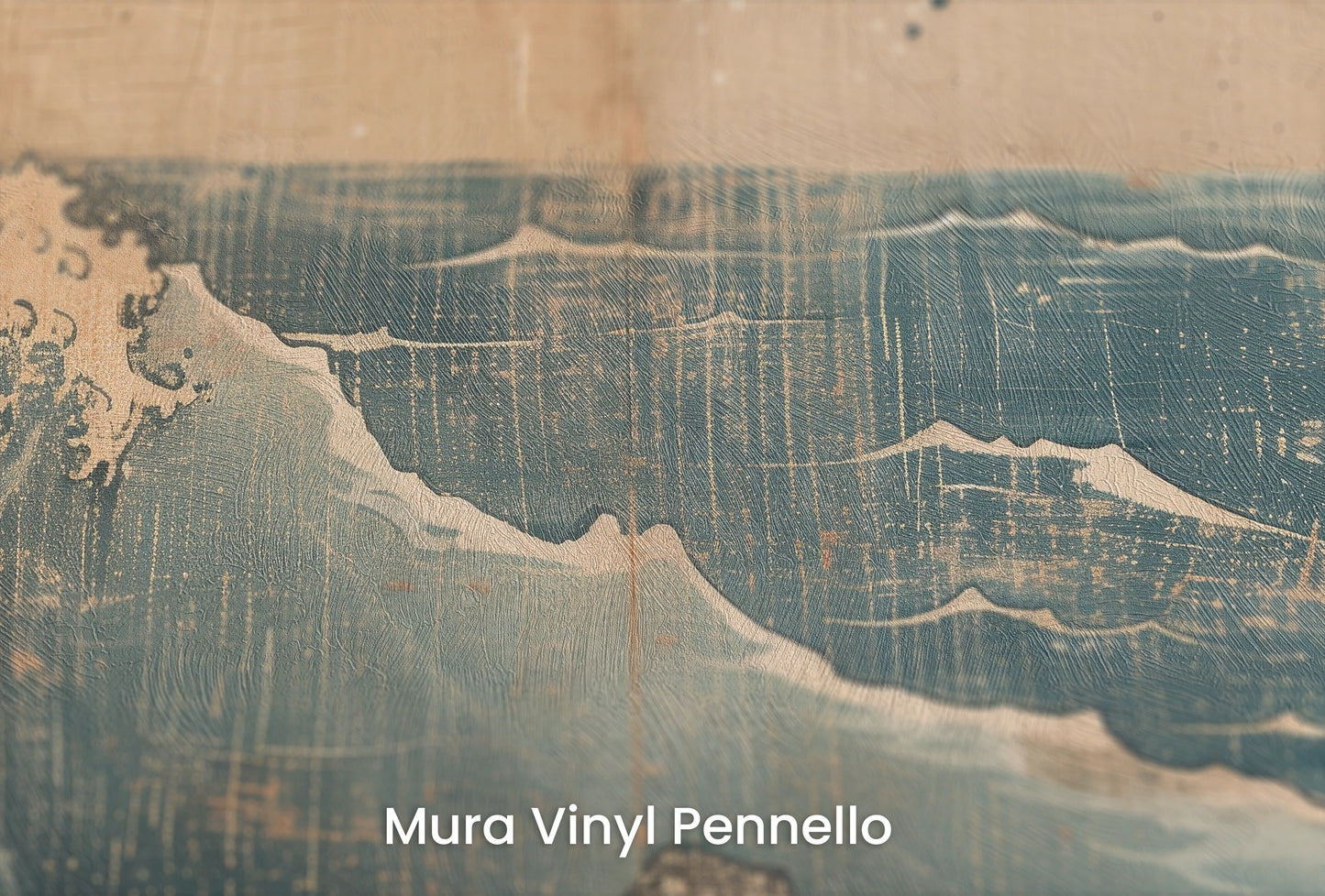 Zbliżenie na artystyczną fototapetę o nazwie Vintage Sea Scroll na podłożu Mura Vinyl Pennello - faktura pociągnięć pędzla malarskiego.