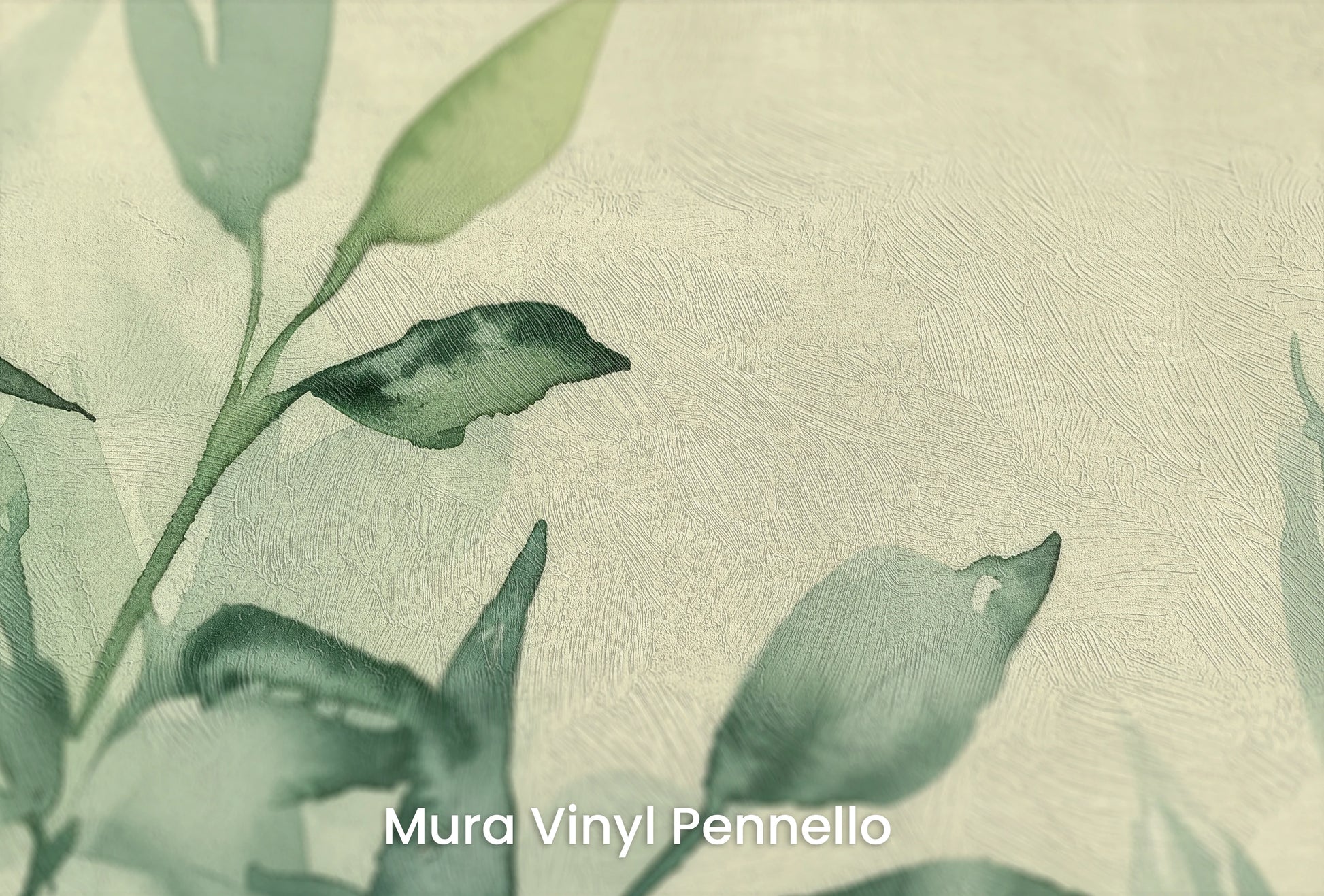 Zbliżenie na artystyczną fototapetę o nazwie Gentle Foliage na podłożu Mura Vinyl Pennello - faktura pociągnięć pędzla malarskiego.
