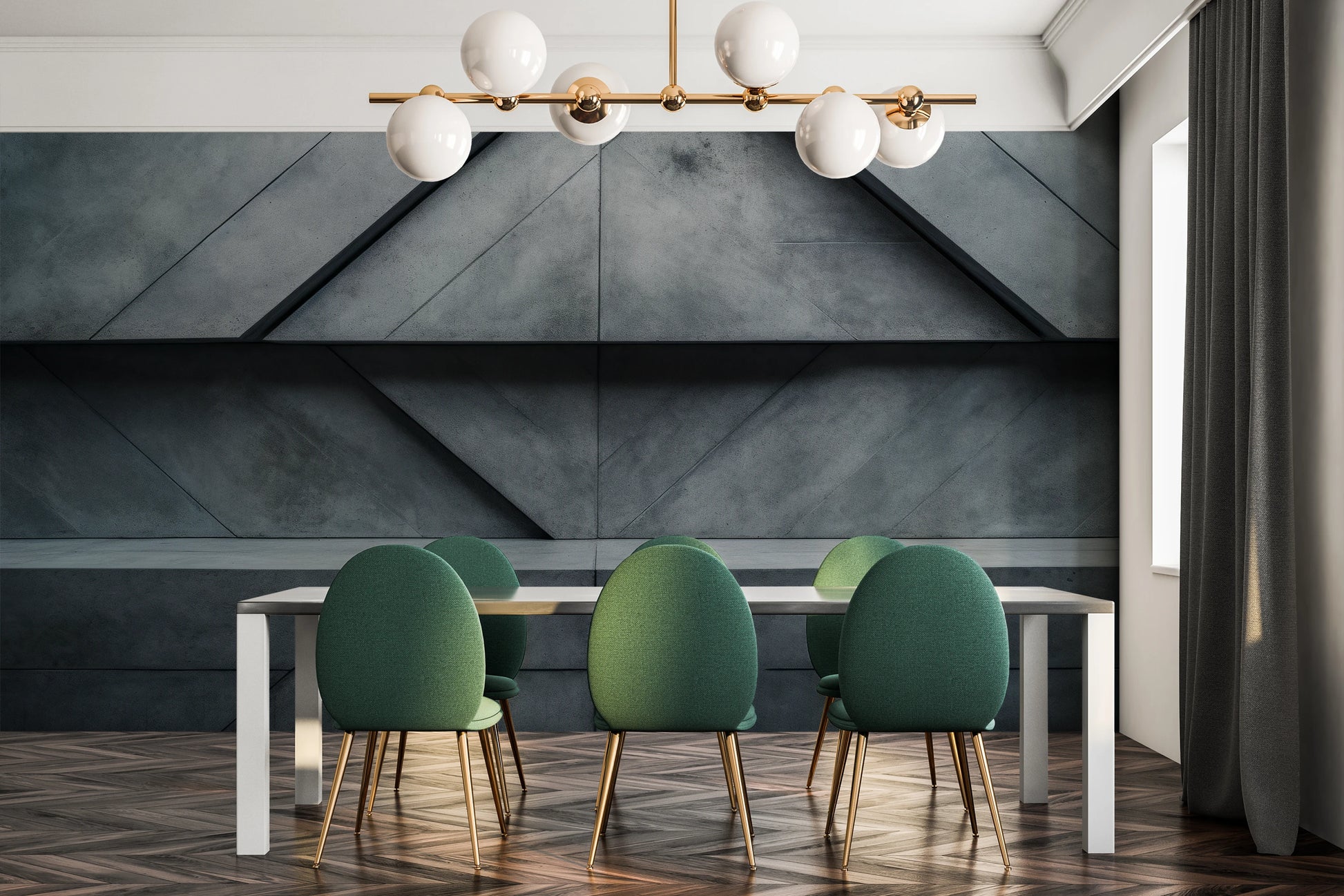 Wzór fototapety artystycznej o nazwie Urban Angles pokazanej w aranżacji wnętrza.