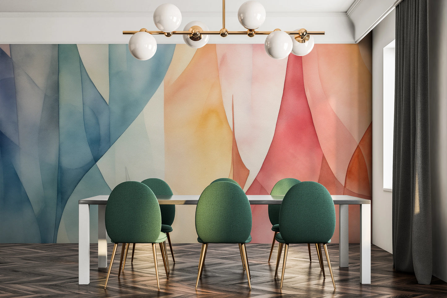 Fototapeta artystyczna o nazwie Geometric Pastel pokazana w aranżacji wnętrza.