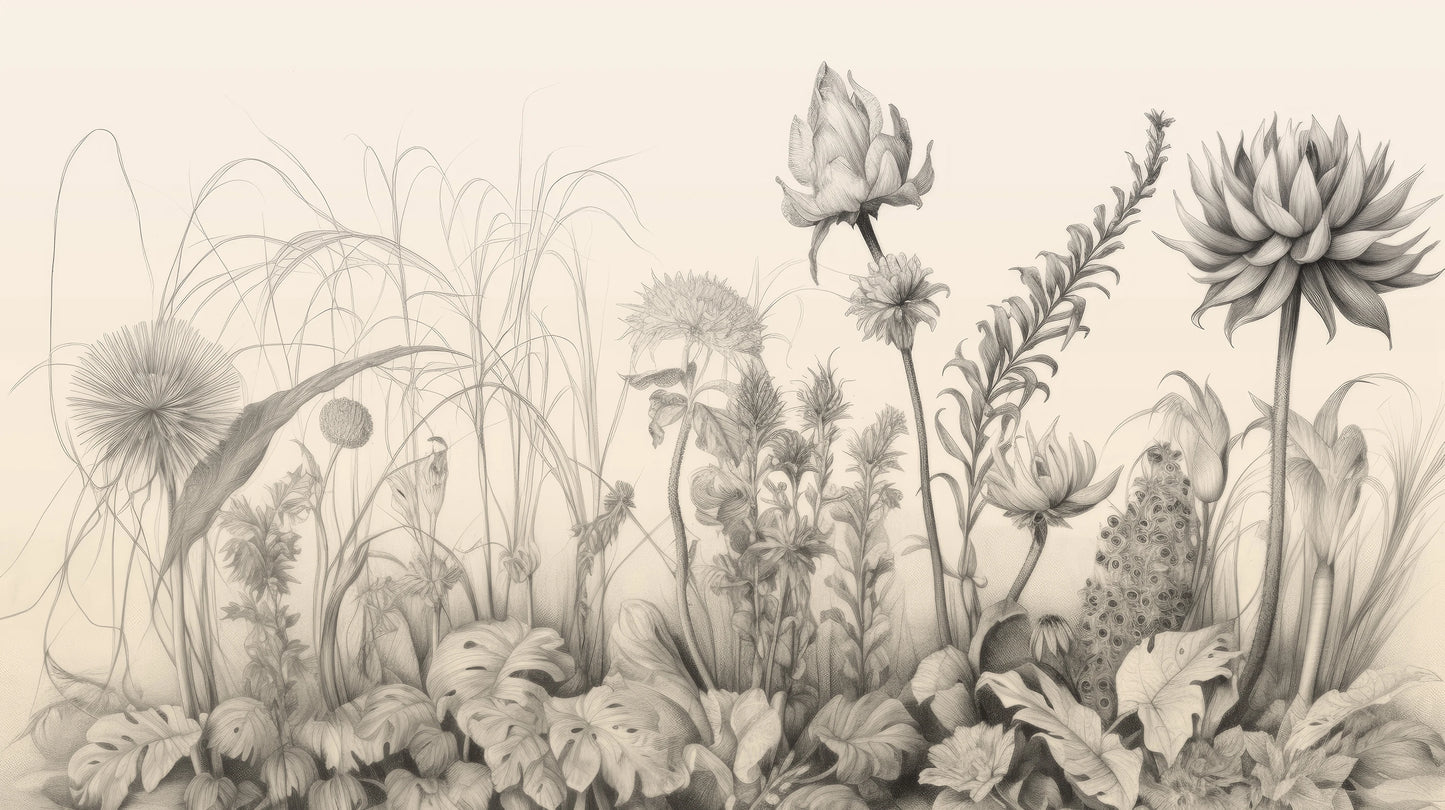 Prezentacja całego wzoru fototapety o nazwie Flora in Monochrome