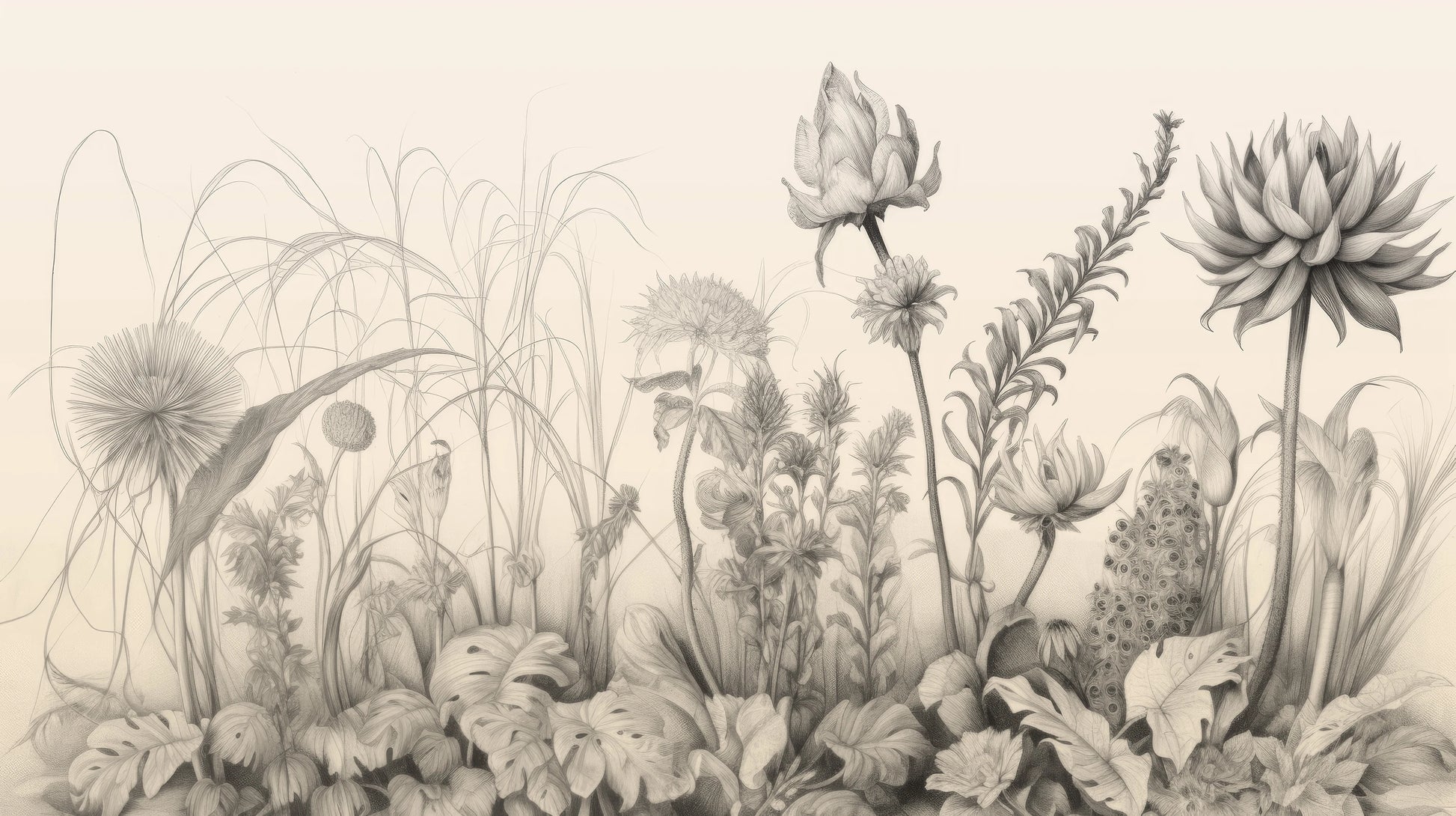 Prezentacja całego wzoru fototapety o nazwie Flora in Monochrome