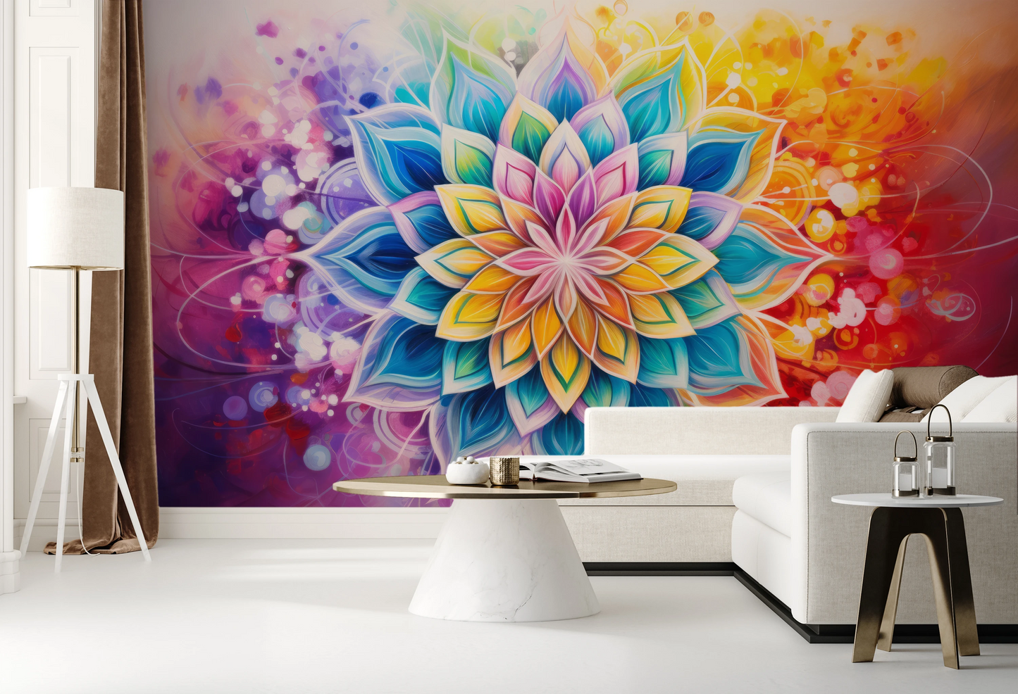 Wzór fototapety o nazwie Floral Harmony pokazanej w kontekście pomieszczenia.