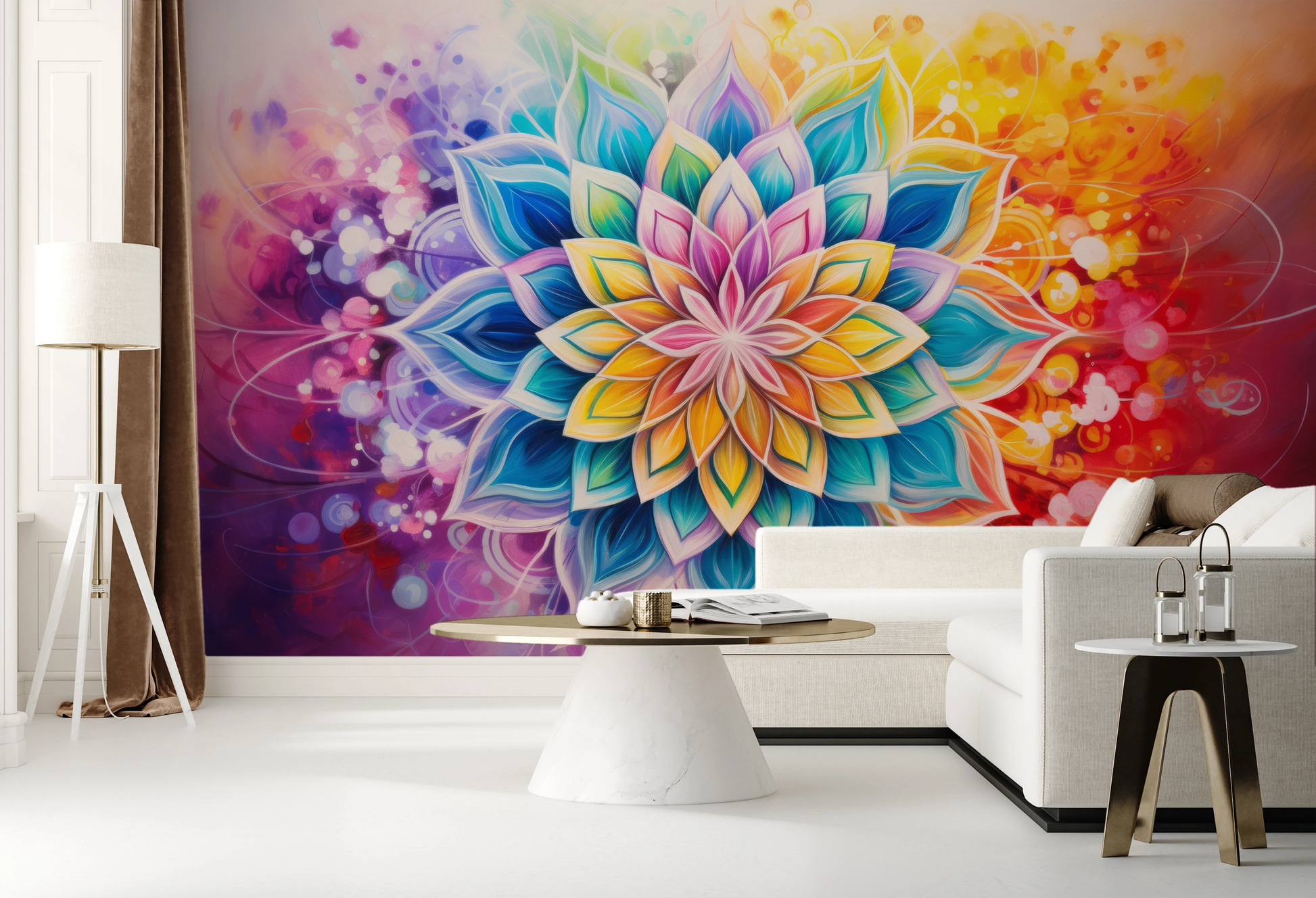 Wzór fototapety o nazwie Floral Harmony pokazanej w kontekście pomieszczenia.